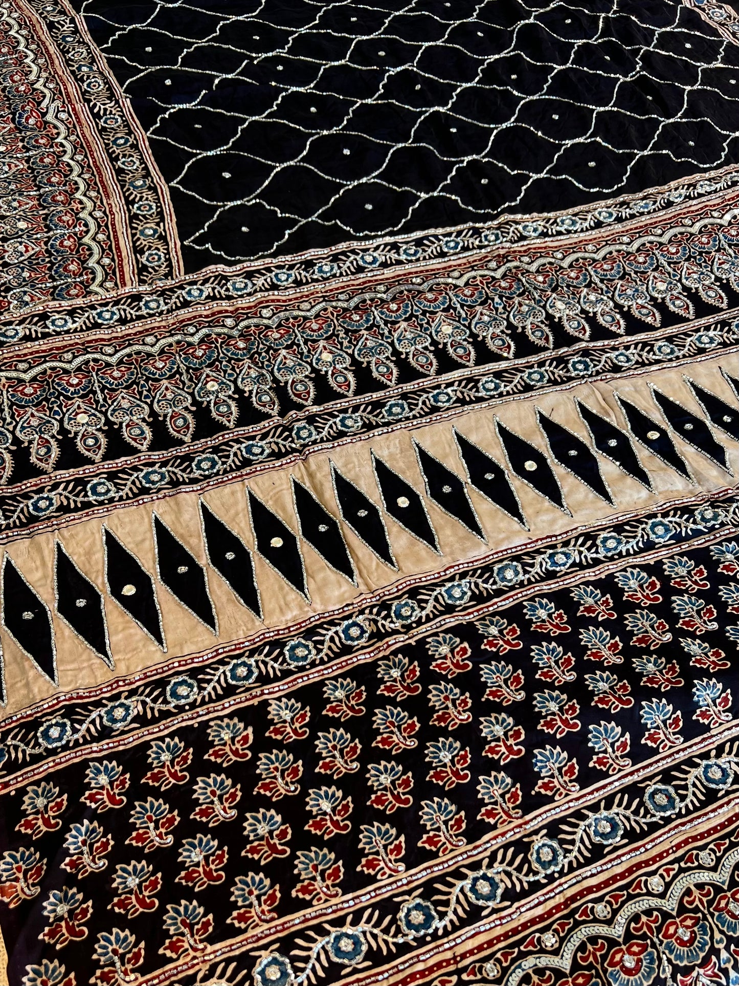 Celestial Night - Pure Modal Ajrakh Hand Embroidered Saree