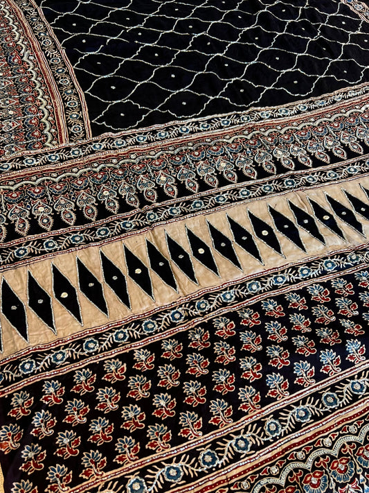 Celestial Night - Pure Modal Ajrakh Hand Embroidered Saree