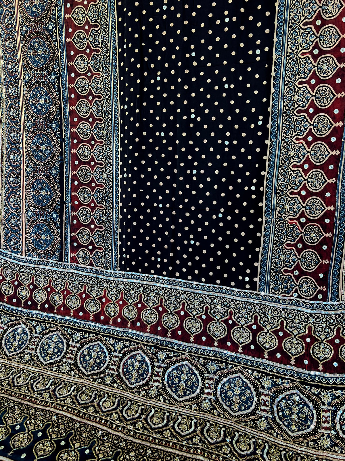 SPARKLE DREAMS - Pure Modal Ajrakh Hand Embroidered Saree