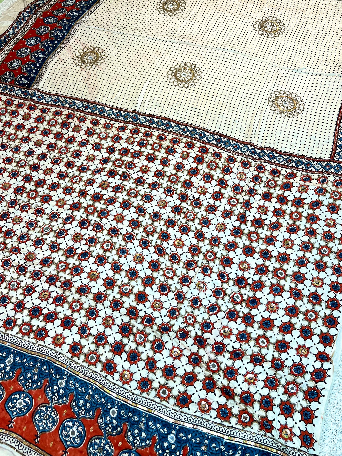 FROSTED MIRAGE - Pure Modal Ajrakh Hand Embroidered Saree
