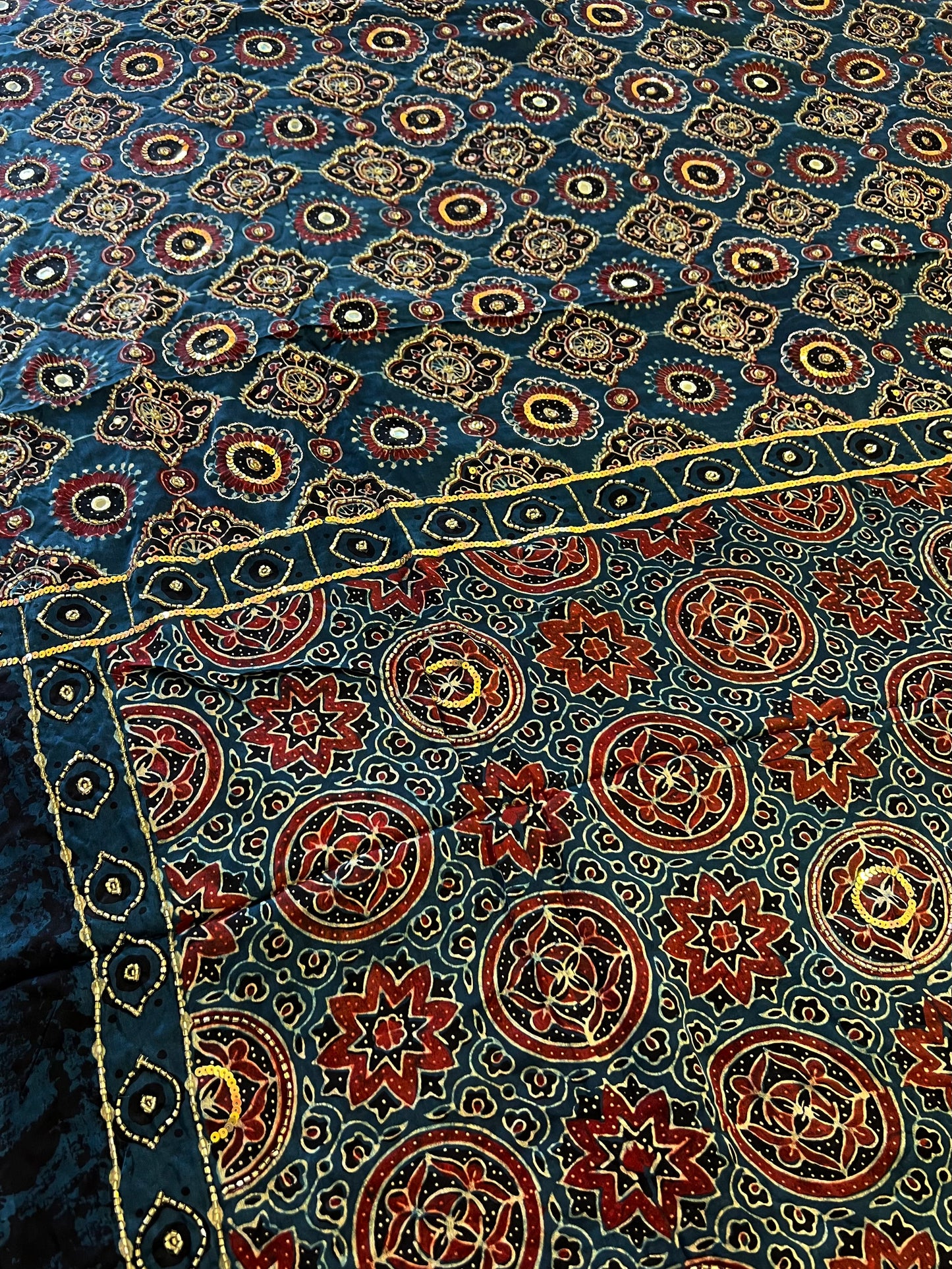MARINA BLOOM - Pure Modal Ajrakh Hand Embroidered Saree