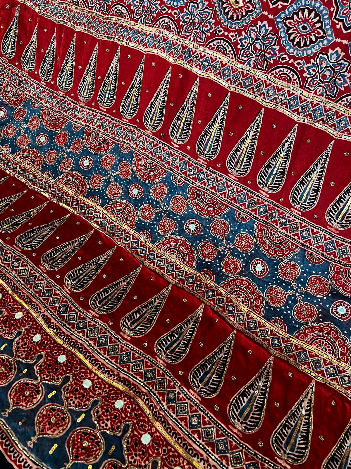 GARNET POETRY - Pure Modal Ajrakh Hand Embroidered Saree
