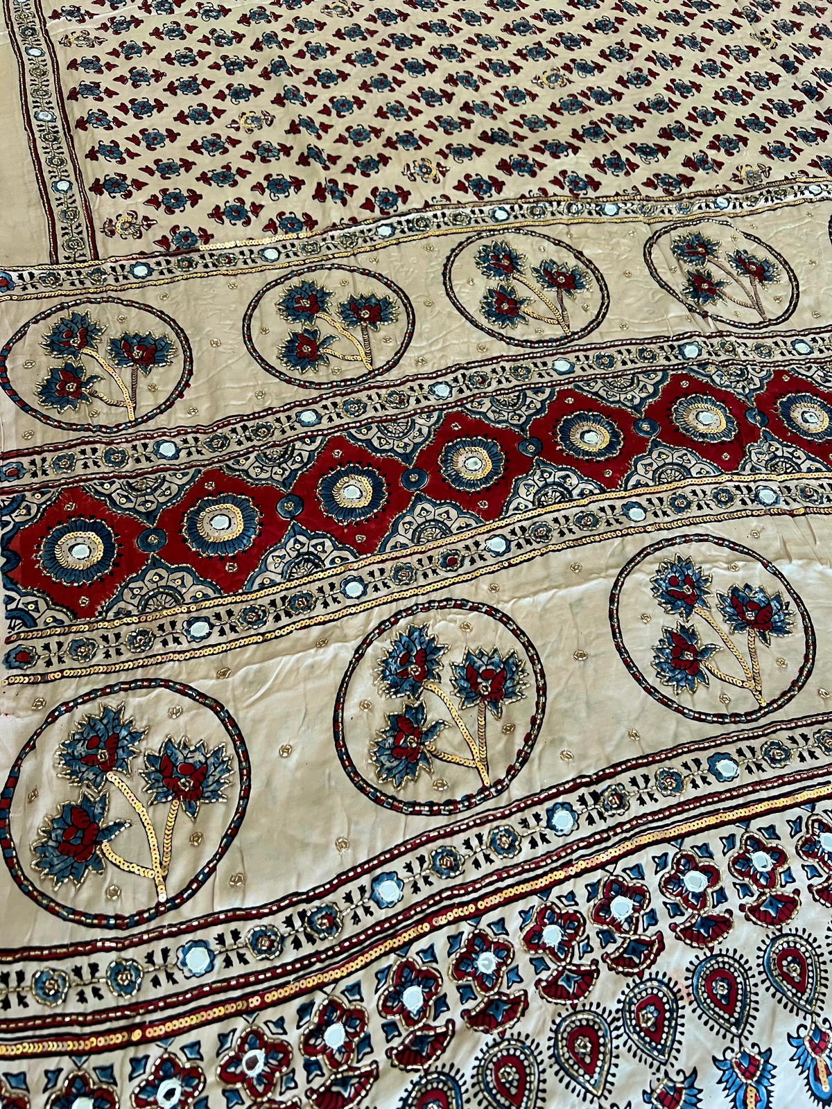 VANILLA VELVET - Pure Modal Ajrakh Hand Embroidered Saree