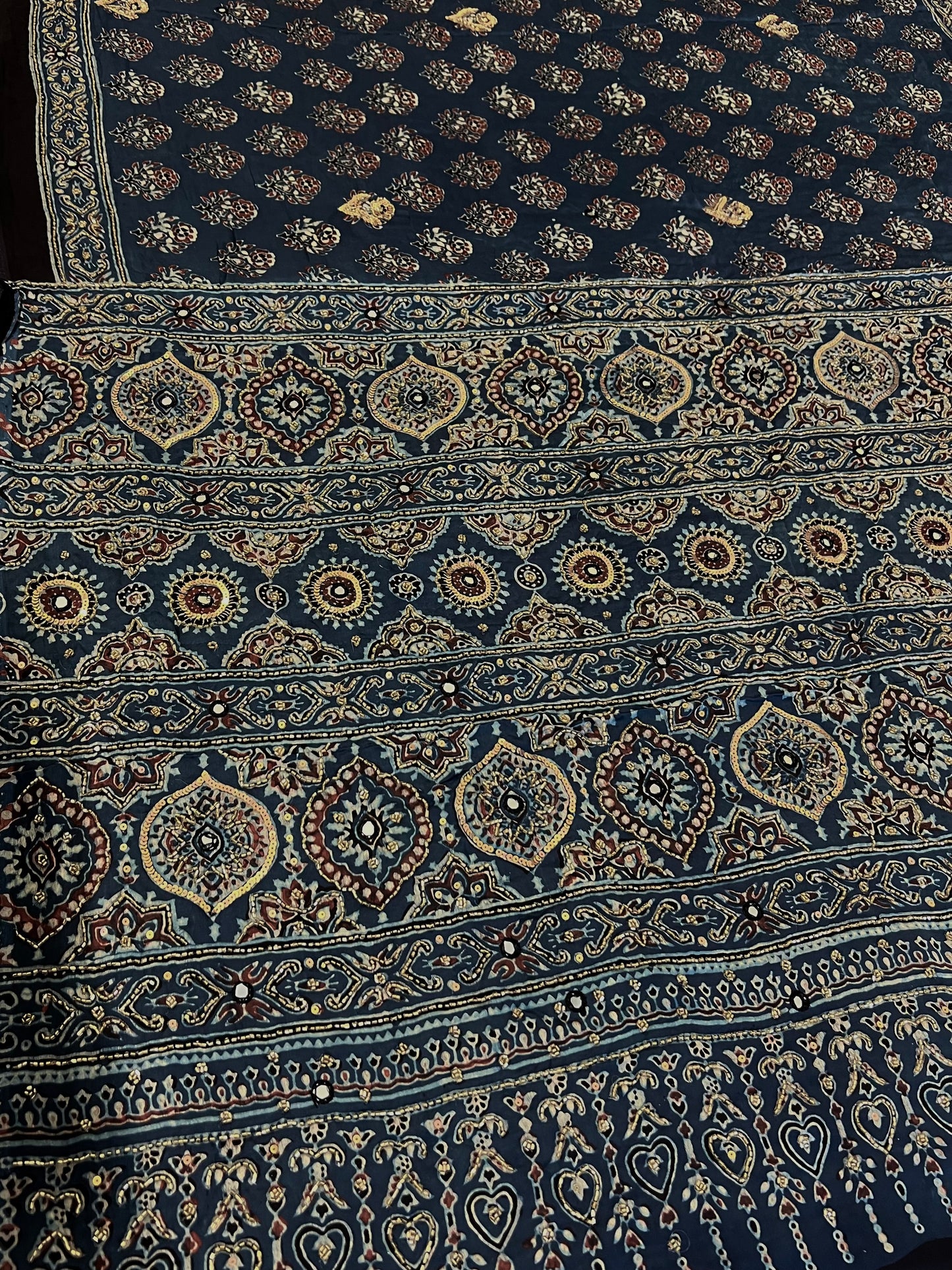 INDIGO GARDEN - Pure Modal Ajrakh Hand Embroidered Saree