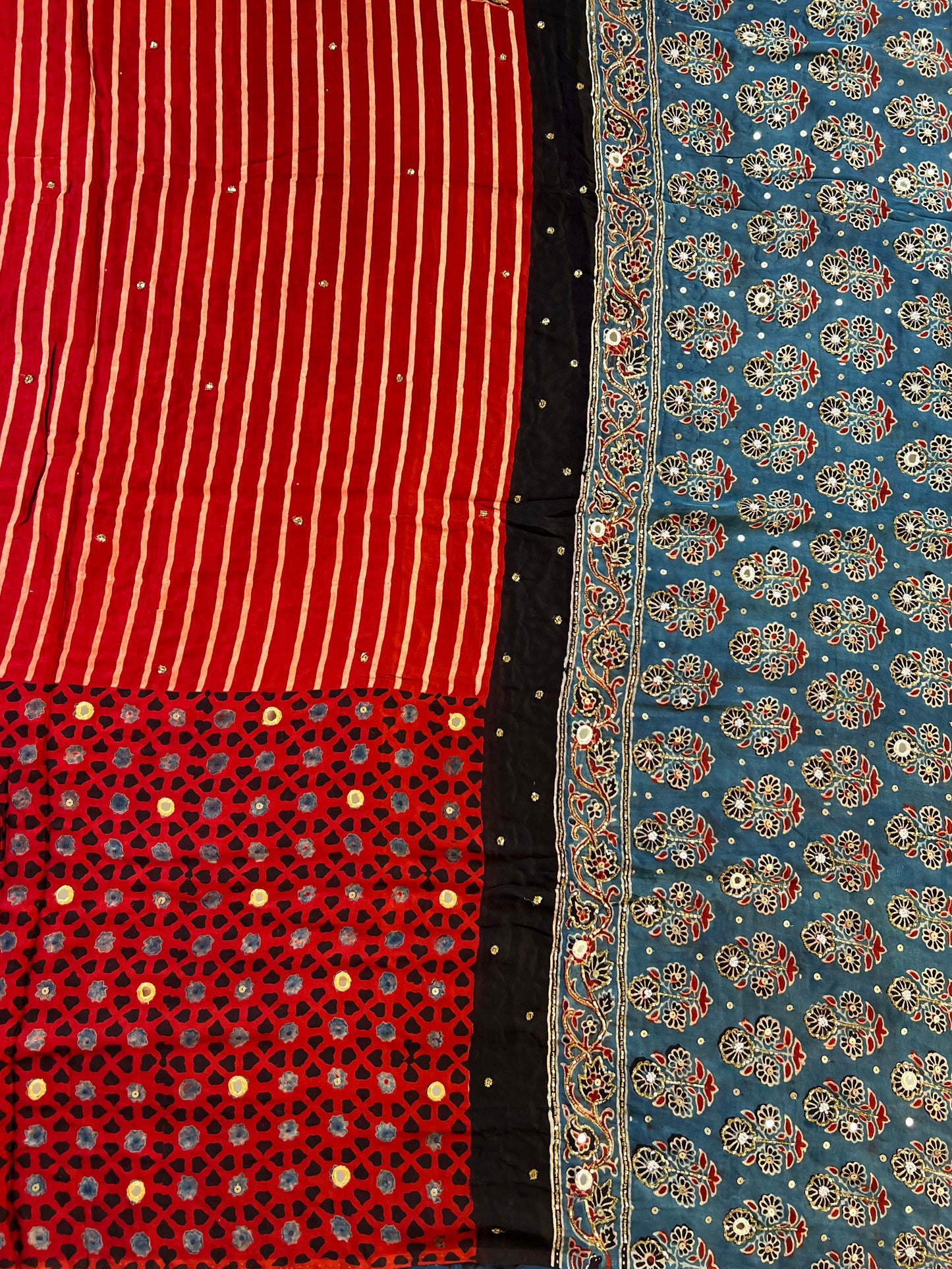 VERMILLION TIDE - Pure Modal Ajrakh Hand Embroidered Saree