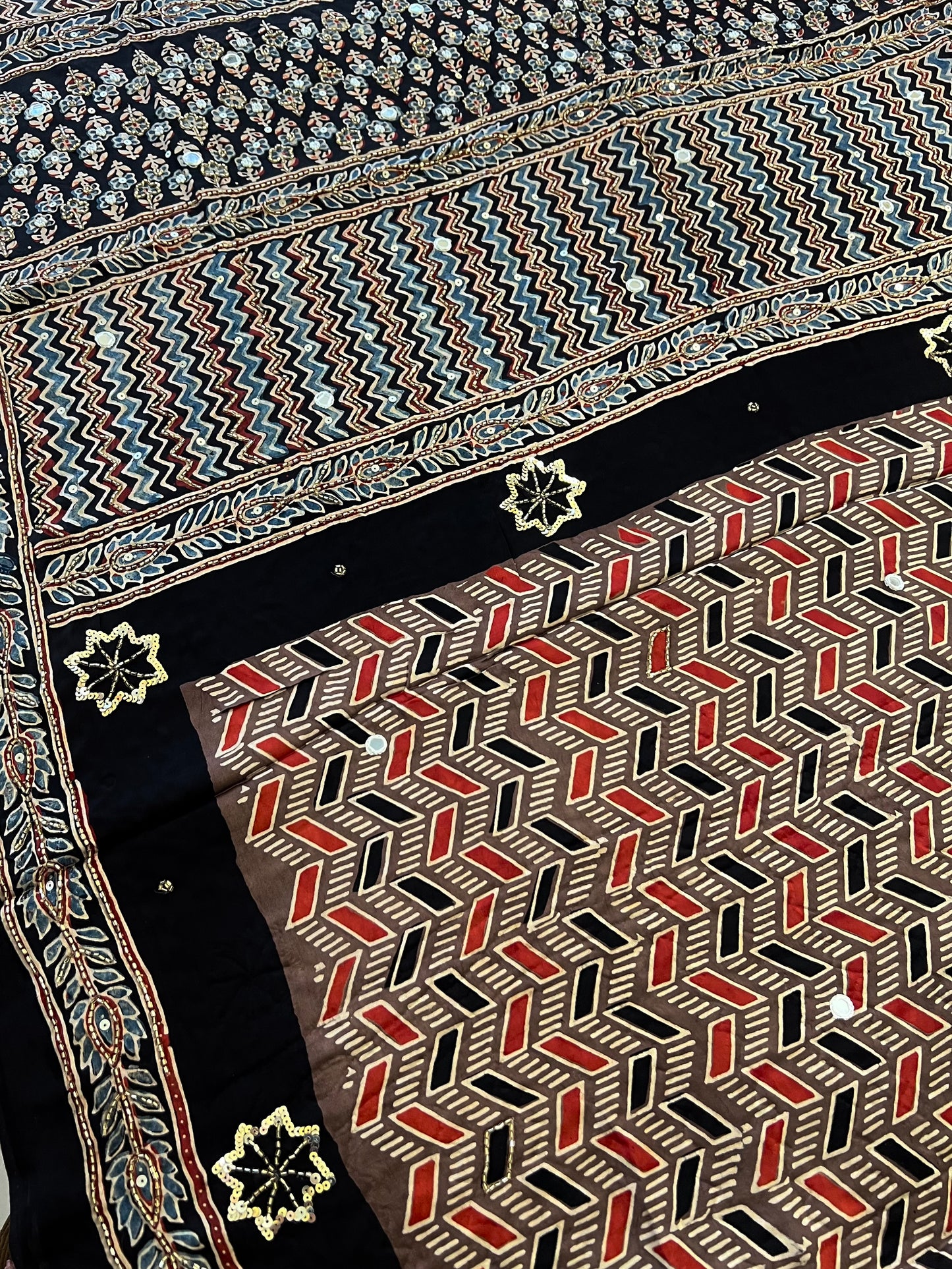 CHESTNUT MUSE - Pure Modal Ajrakh Hand Embroidered Saree