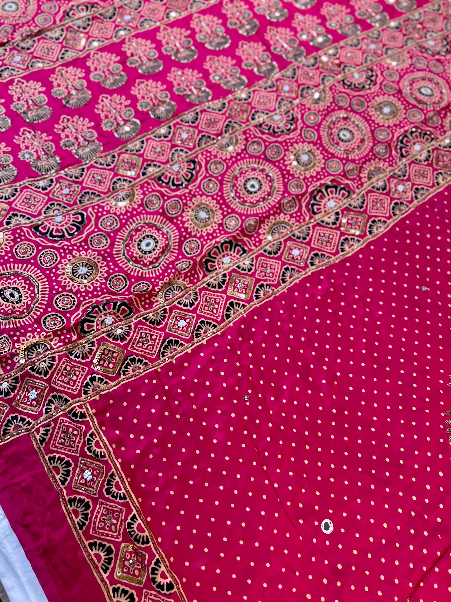 BLUSHING DAWN - Pure Modal Ajrakh Hand Embroidered Saree