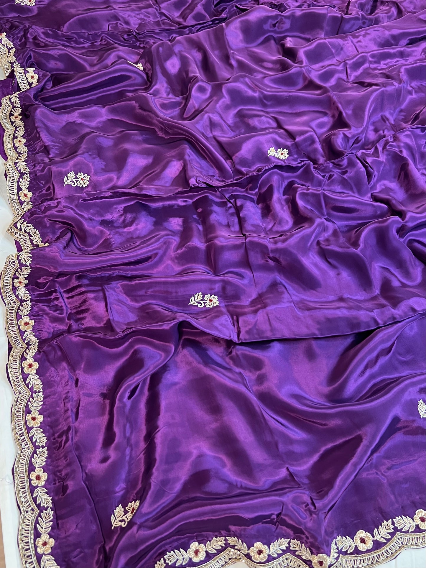 Purple Zardosi Embroidered Crepe Designer Saree with Unstitched Blouse