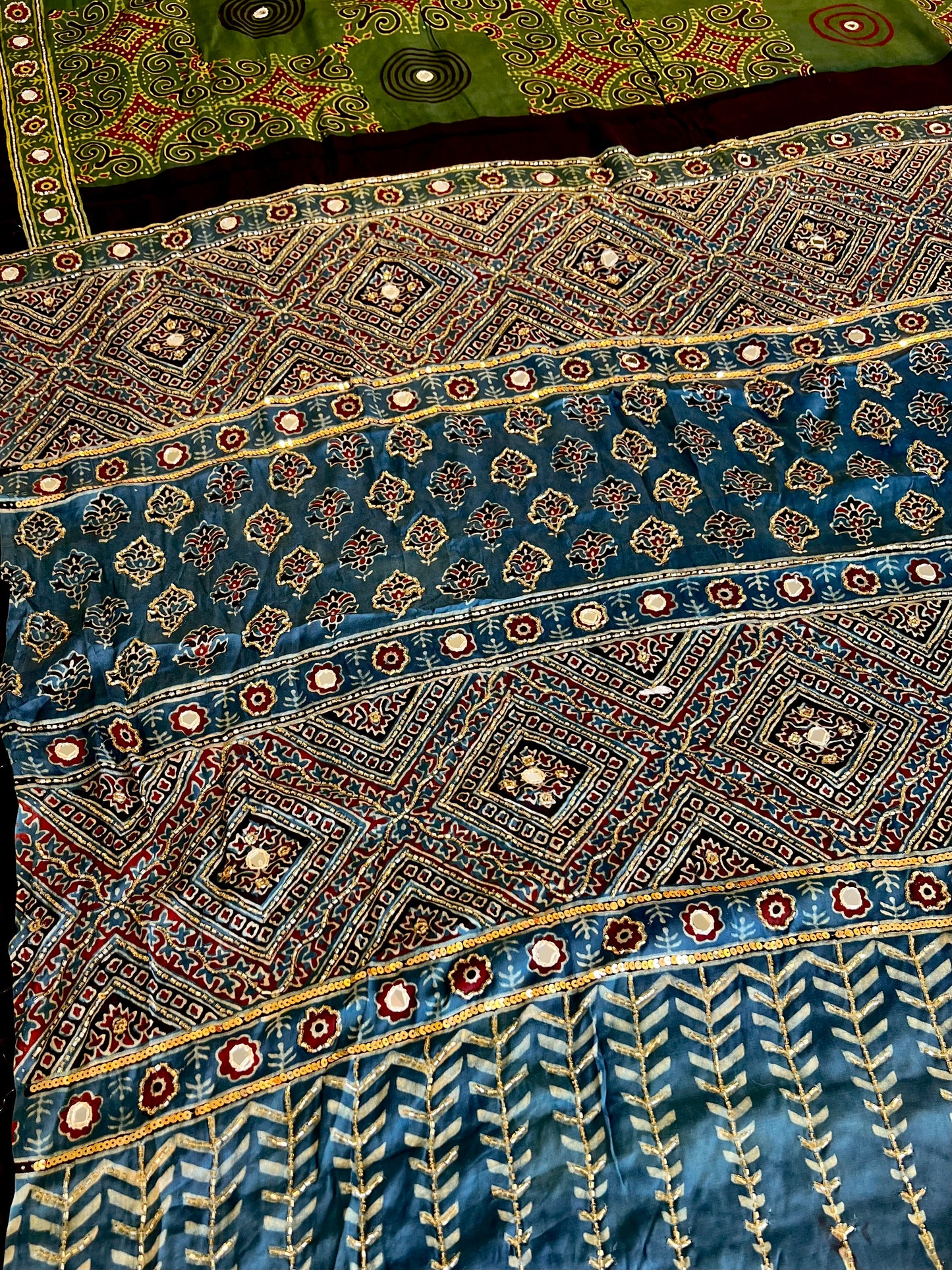 MOSS & SKY - Pure Modal Ajrakh Hand Embroidered Saree