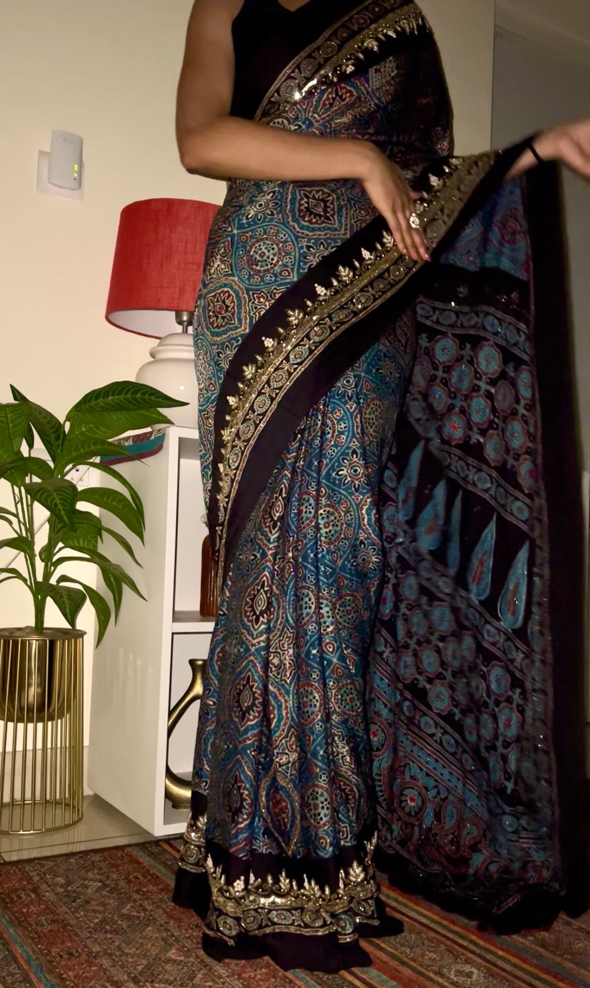 Blue Reverie - Pure Modal Ajrakh Hand Embroidered Saree