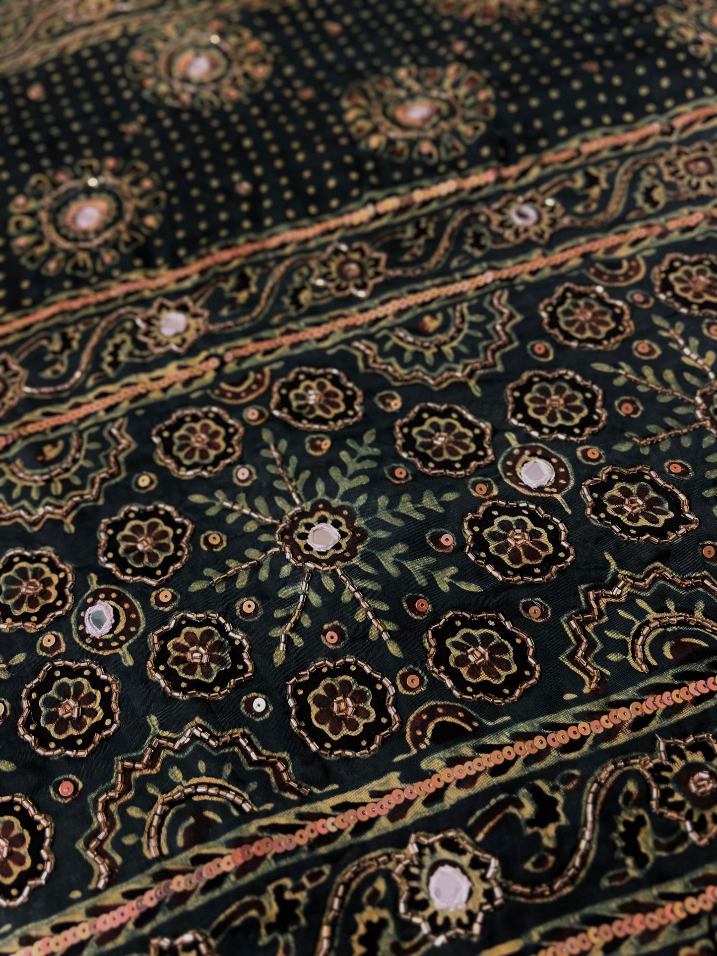 GARDEN WHISPER - Pure Modal Ajrakh Hand Embroidered Saree