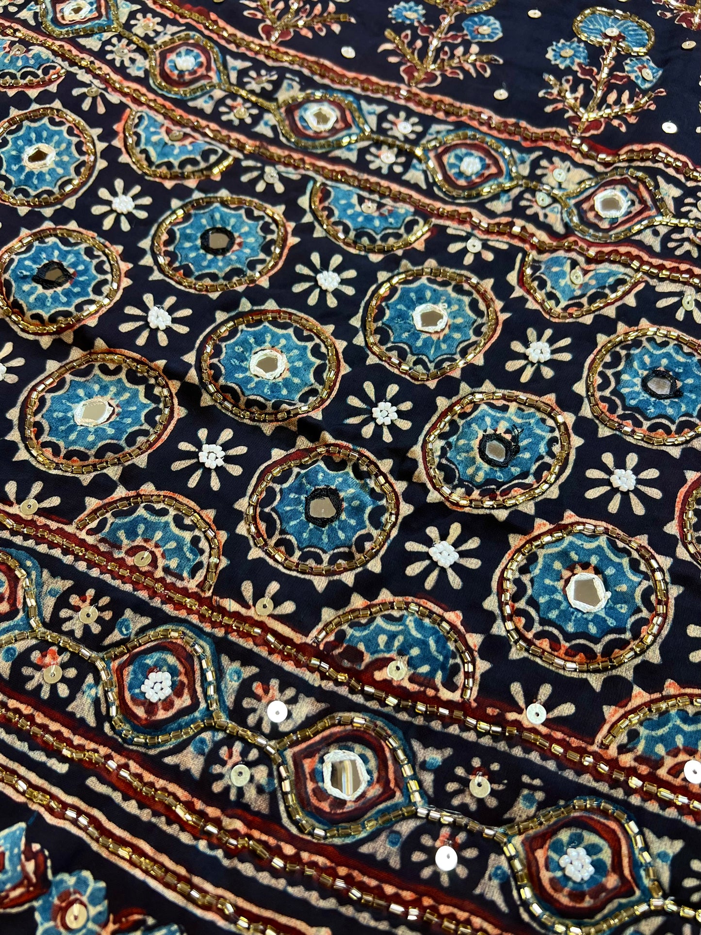 ASTRAL BLUE - Pure Modal Ajrakh Hand Embroidered Saree