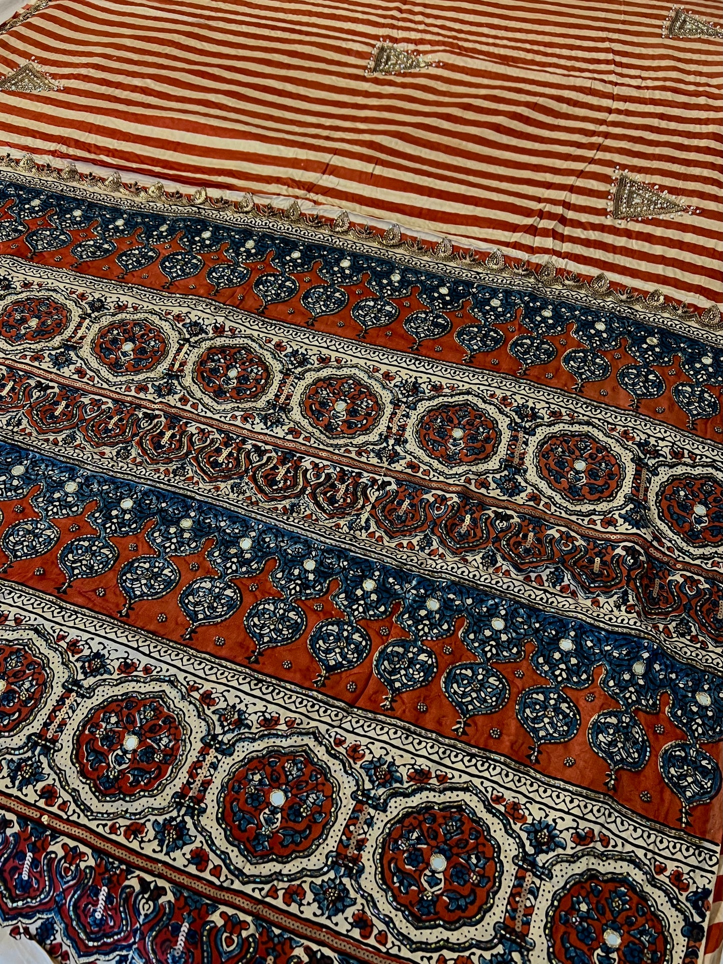 IMPERIAL STRIPES - Pure Modal Ajrakh Hand Embroidered Saree