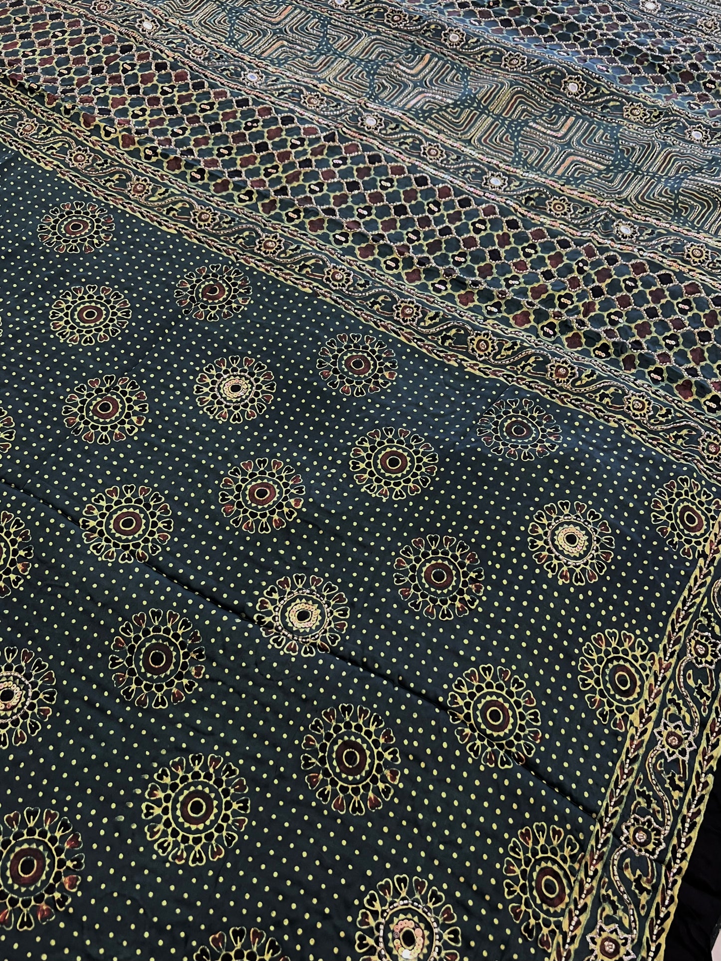 TROPICAL DREAM - Pure Modal Ajrakh Hand Embroidered Saree