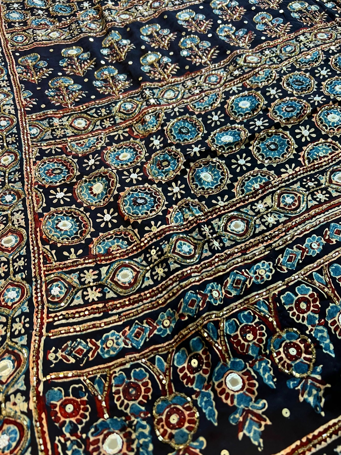 ASTRAL BLUE - Pure Modal Ajrakh Hand Embroidered Saree