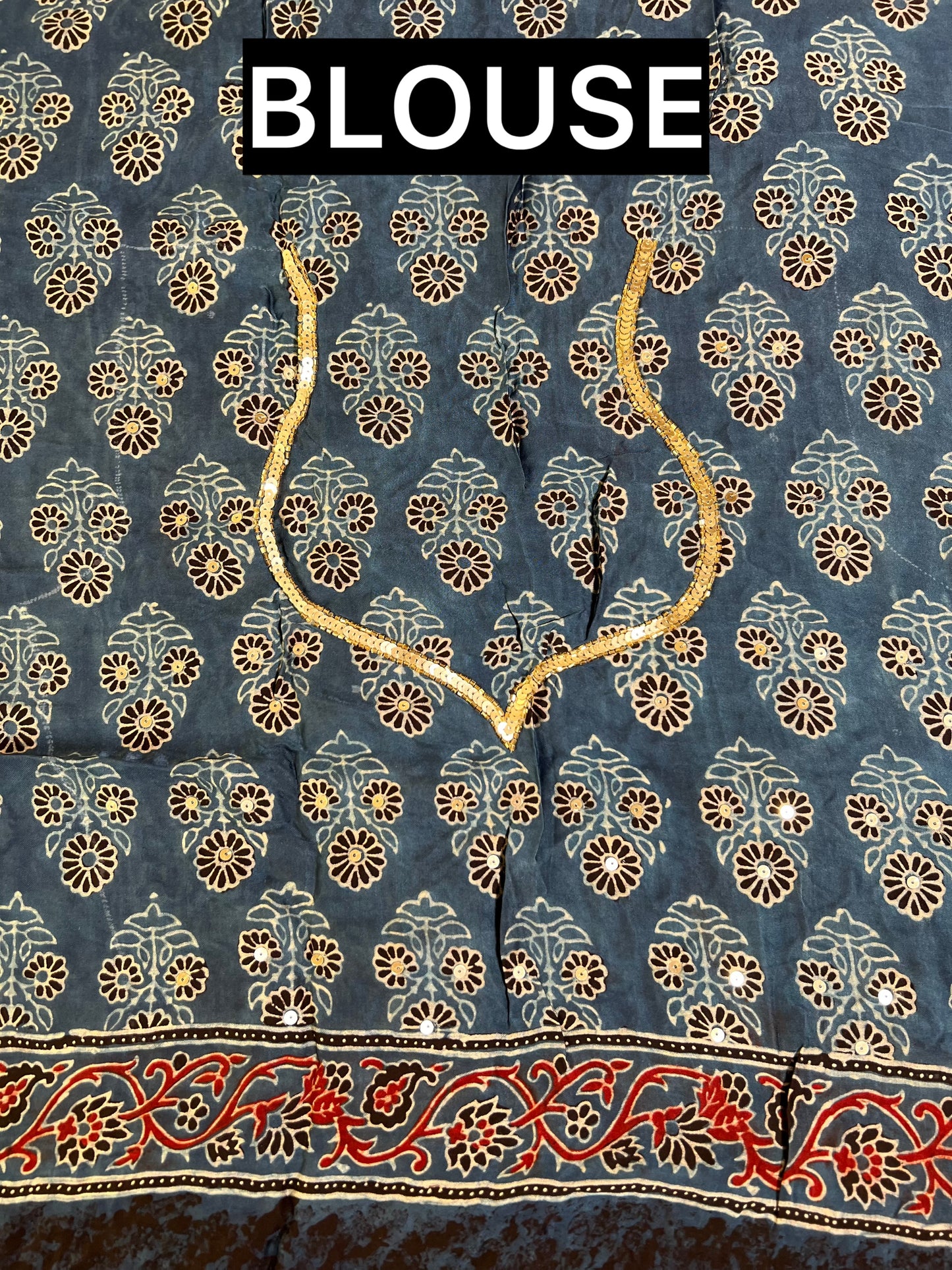 VERMILLION TIDE - Pure Modal Ajrakh Hand Embroidered Saree