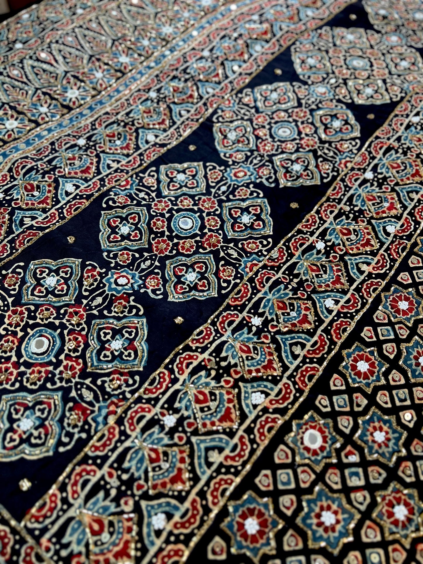 MIDNIGHT FLORAL - Pure Modal Ajrakh Hand Embroidered Saree
