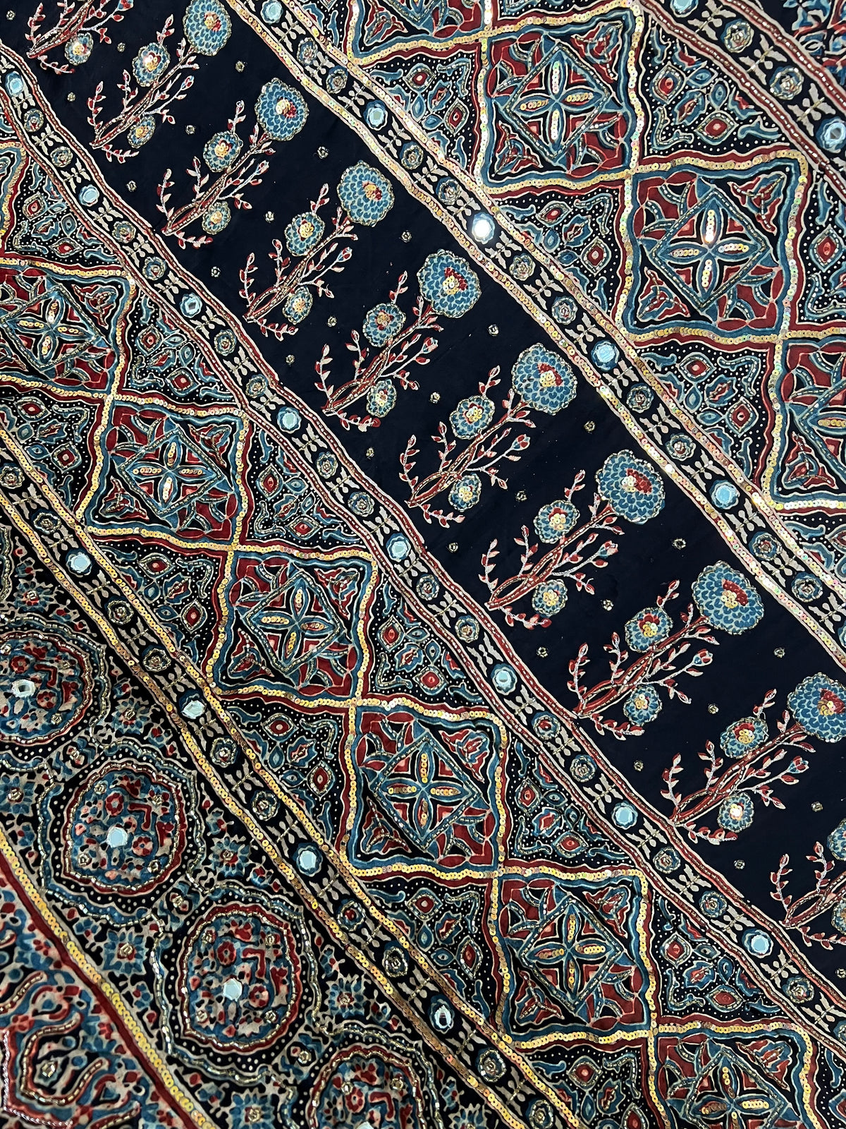 NIGHT WHISPER - Pure Modal Ajrakh Hand Embroidered Saree