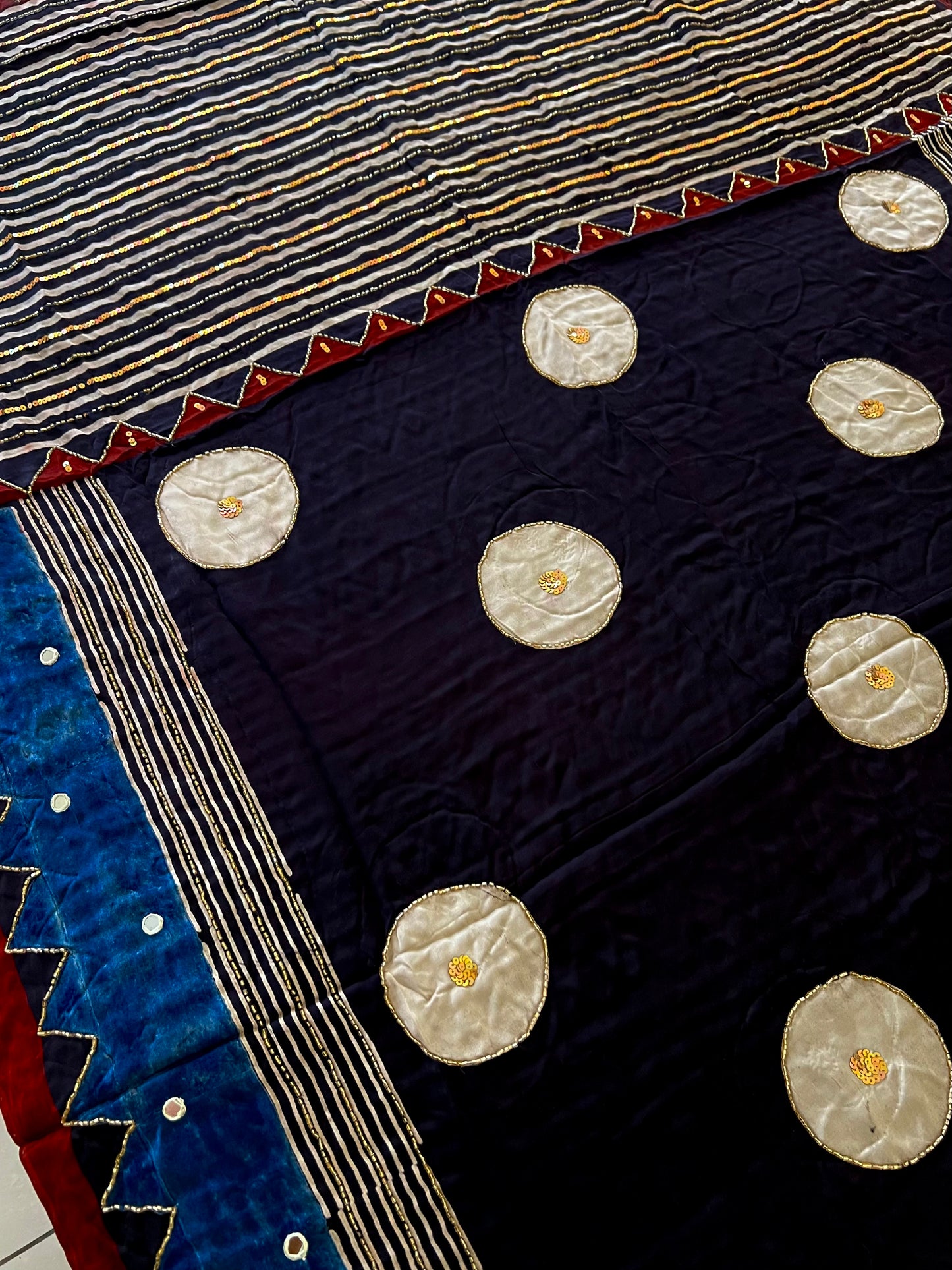 BLACK OPAL - Pure Modal Ajrakh Hand Embroidered Saree