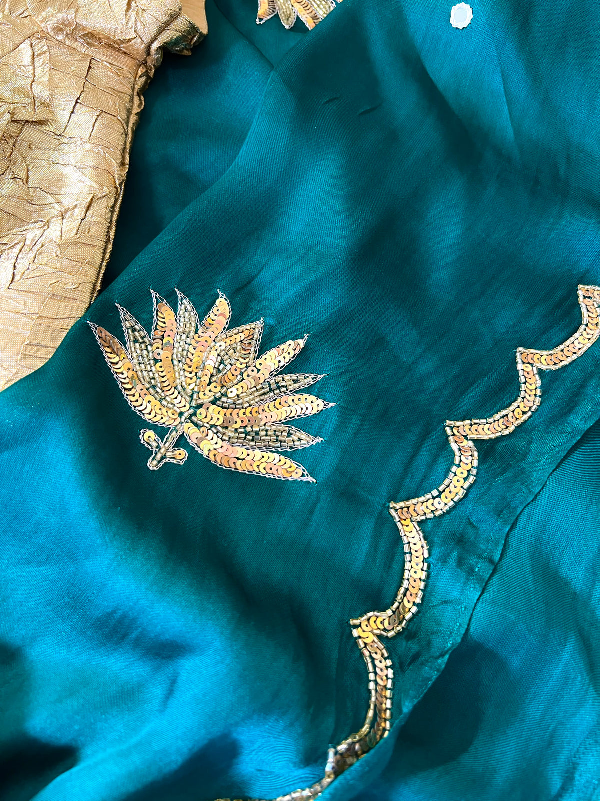 EMERALD LOTUS - Pure Modal Hand Embroidered Saree with Tassels