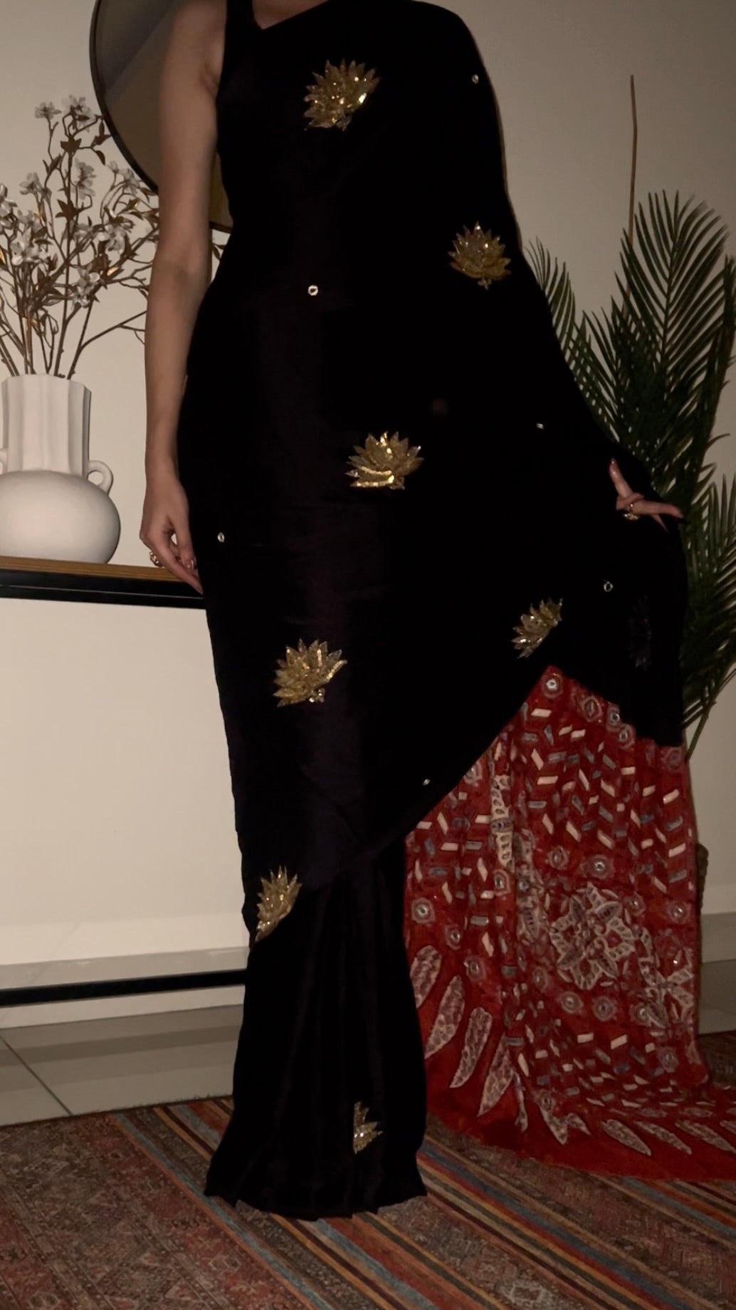 IMPERIAL LOTUS - Pure Modal Ajrakh Hand Embroidered Saree