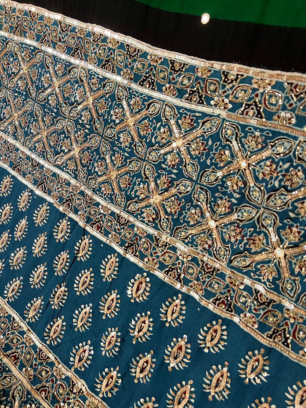 GREEN ROYALE BANDHANI - Pure Modal Bandhani Ajrakh Hand Embroidered Saree
