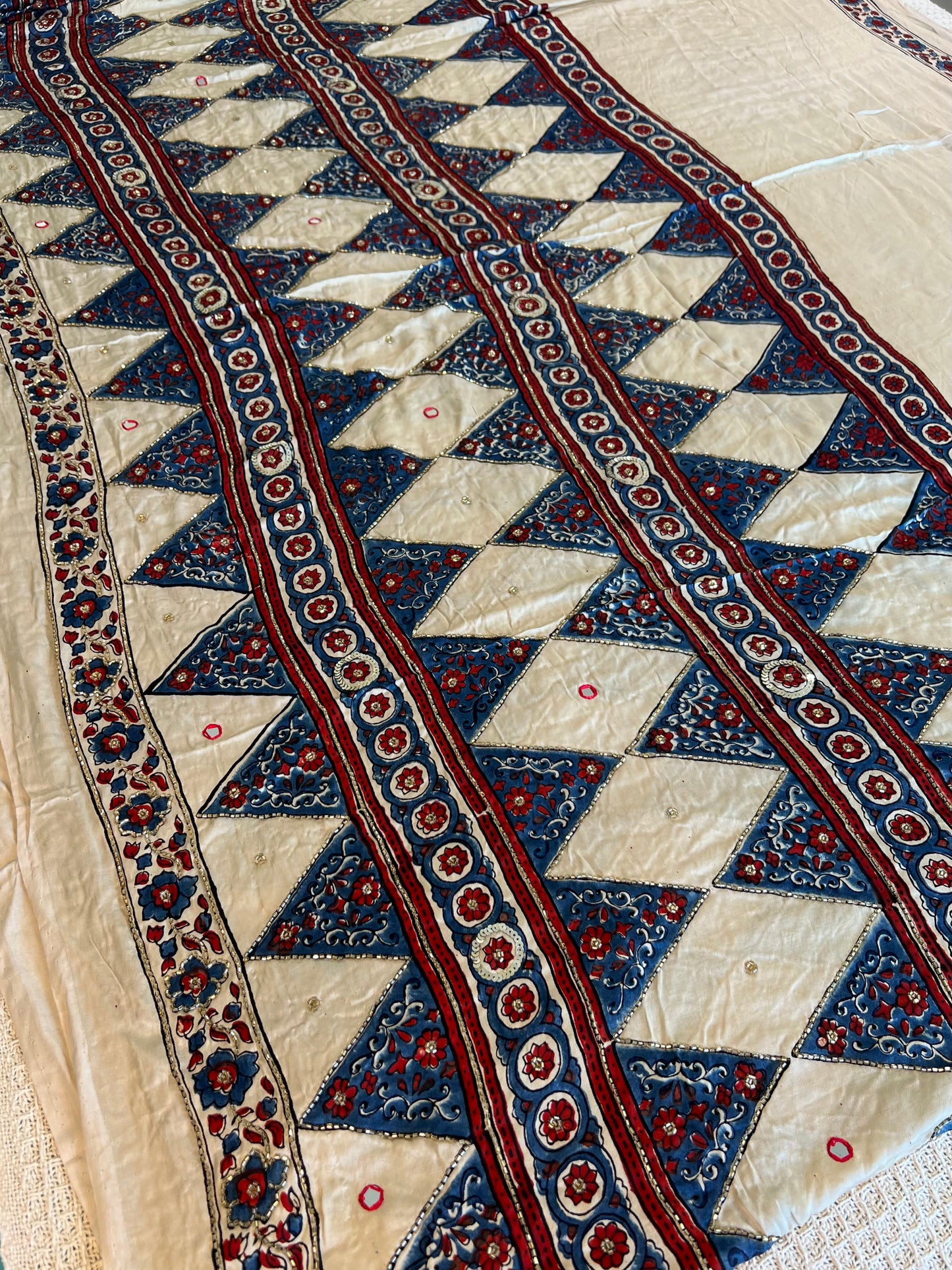 Ivory Heritage - Pure Modal Ajrakh Hand Embroidered Saree