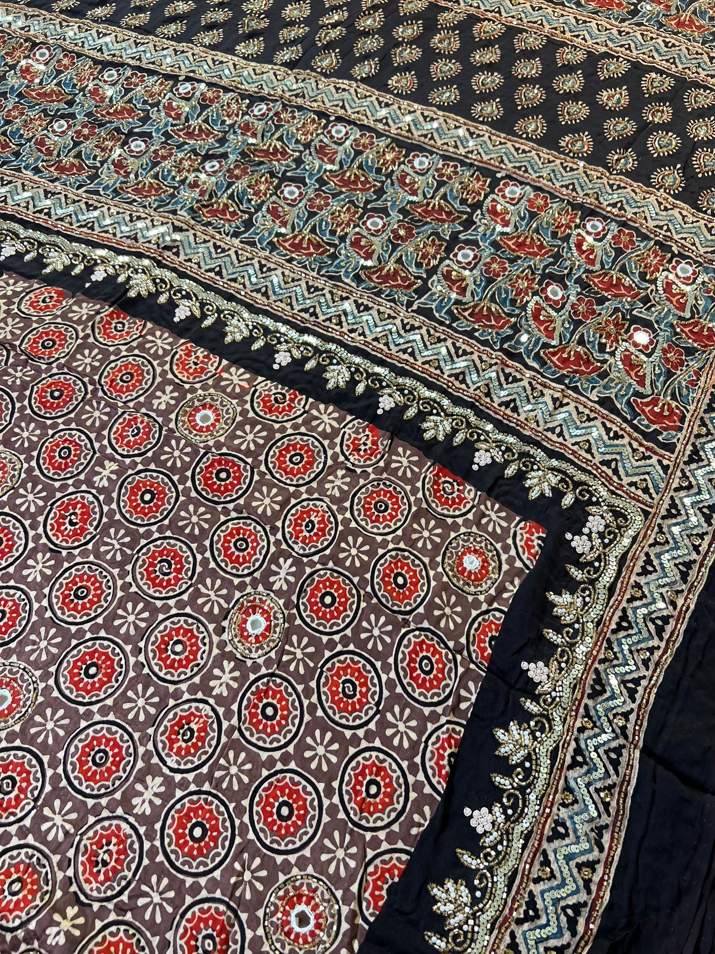 CINNAMON DUSK - Pure Modal Ajrakh Hand Embroidered Saree