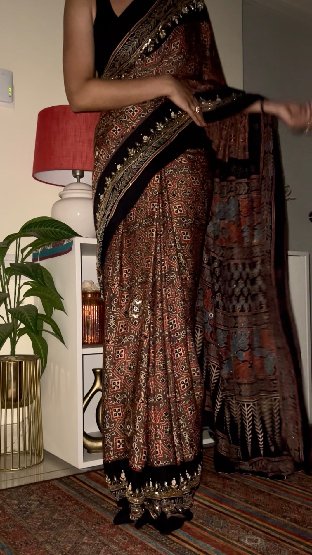 RUSTIC VELVET - Pure Modal Ajrakh Hand Embroidered Saree