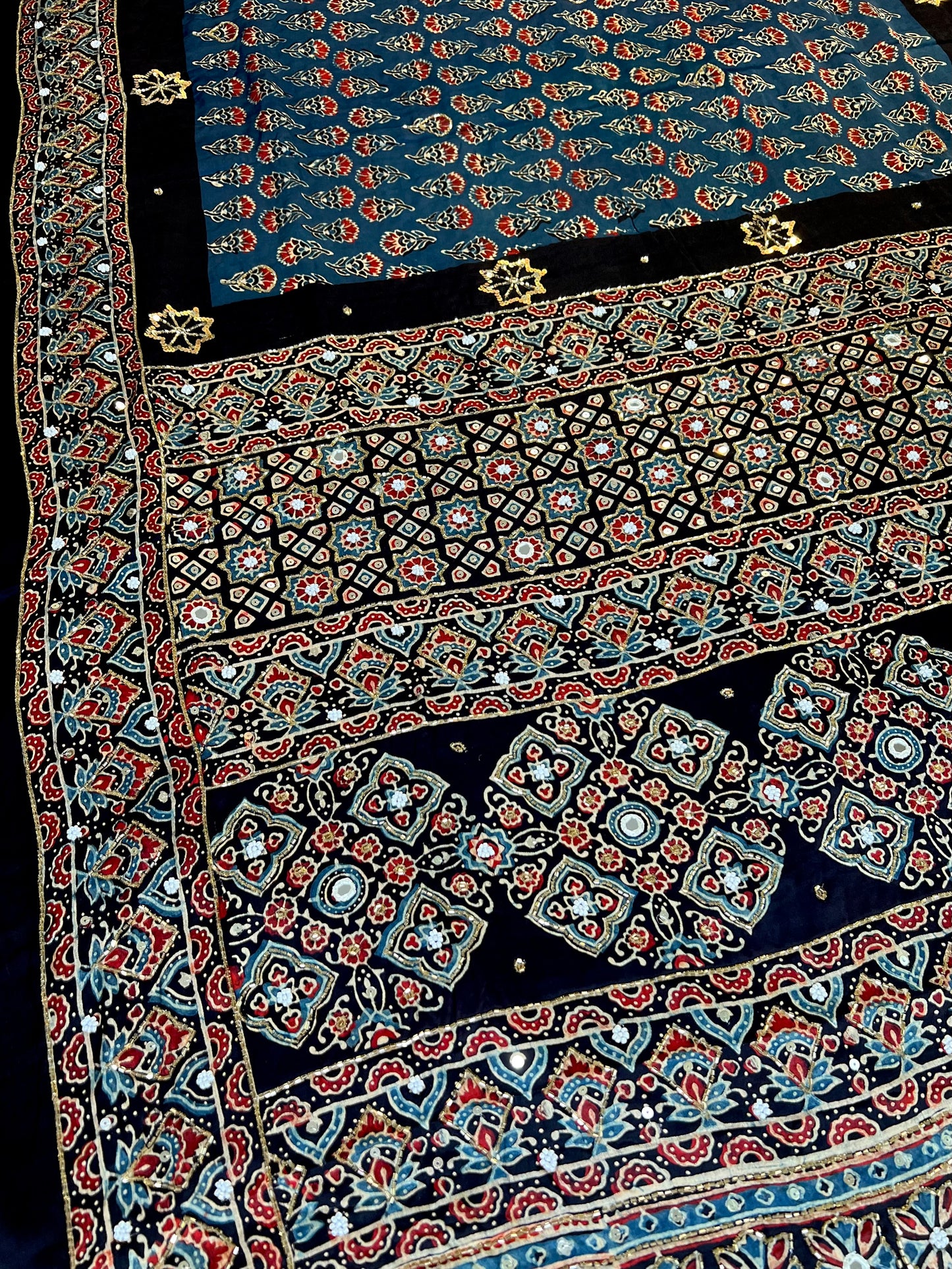 MIDNIGHT FLORAL - Pure Modal Ajrakh Hand Embroidered Saree