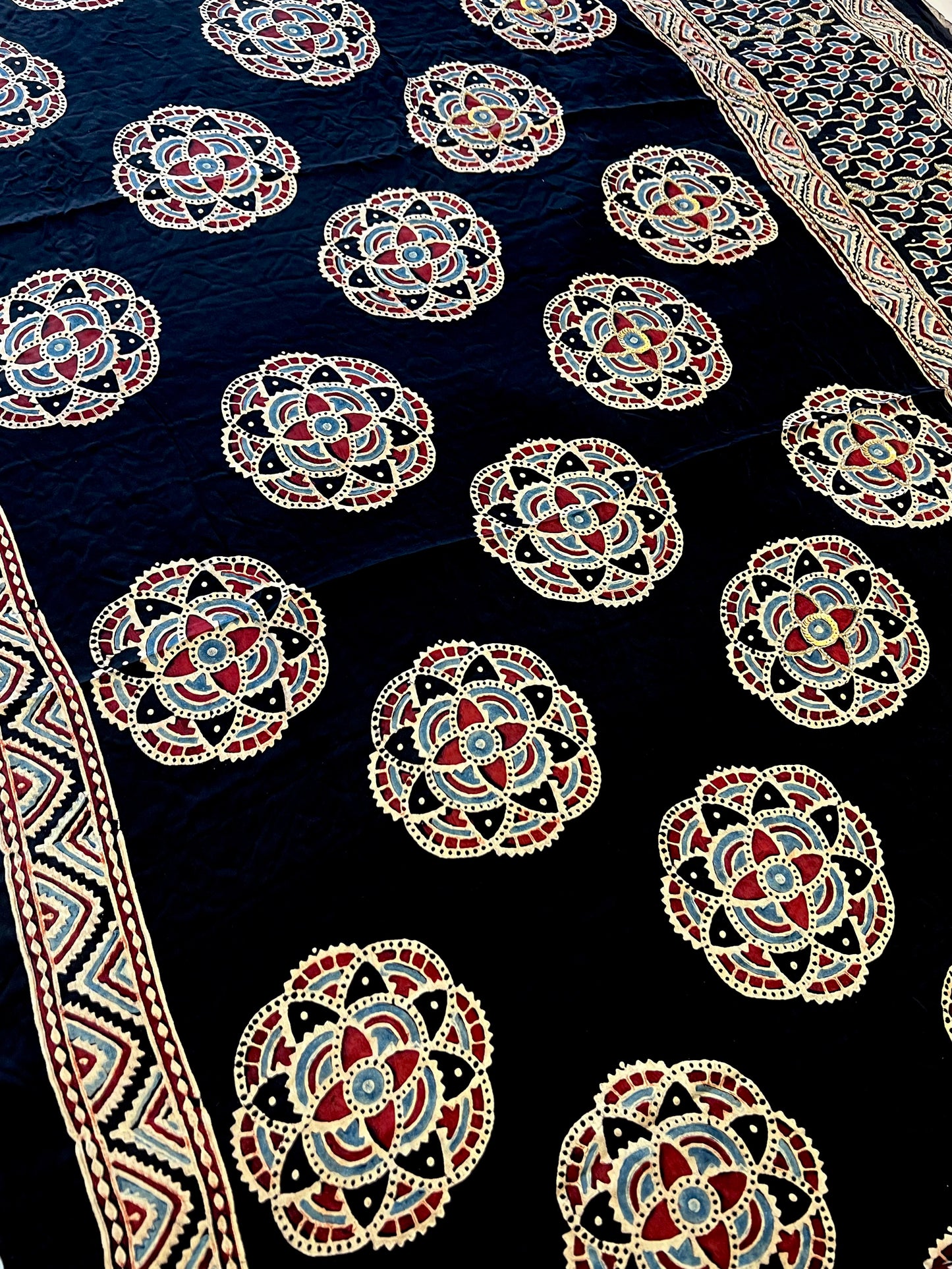 NIGHT LILY - Pure Modal Ajrakh Hand Embroidered Saree