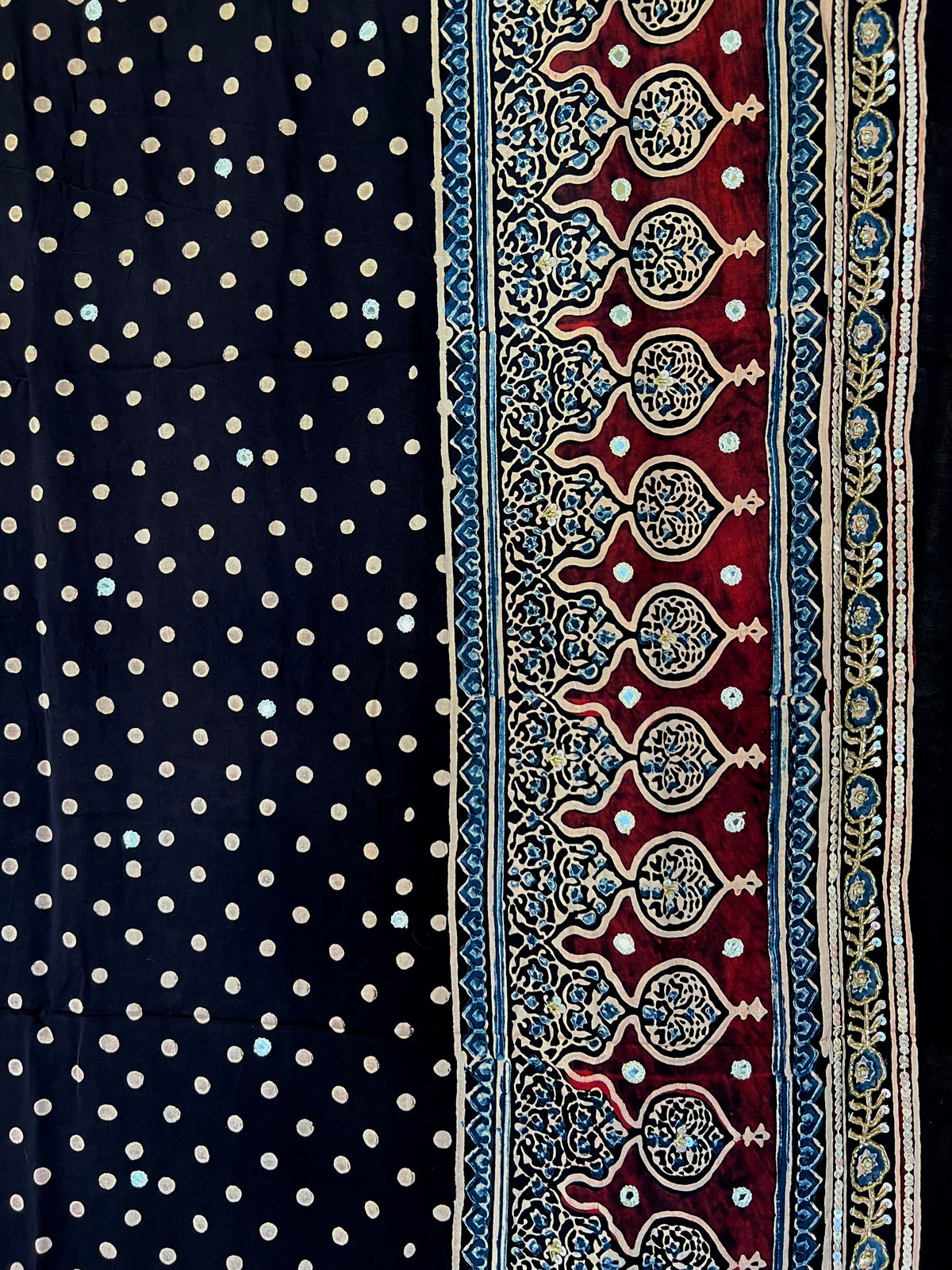 SPARKLE DREAMS - Pure Modal Ajrakh Hand Embroidered Saree