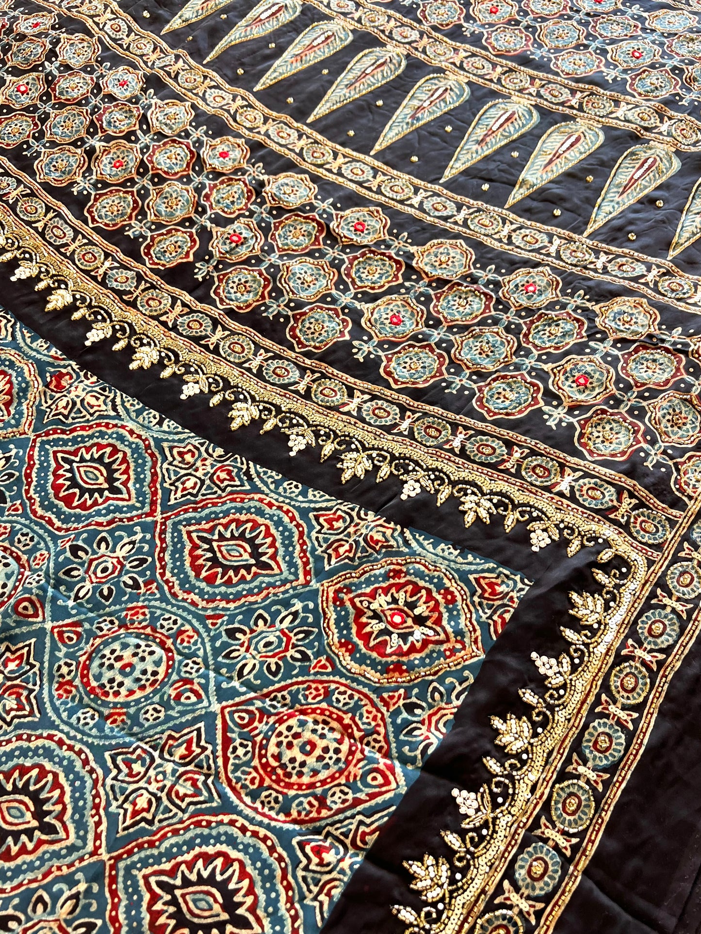Blue Reverie - Pure Modal Ajrakh Hand Embroidered Saree