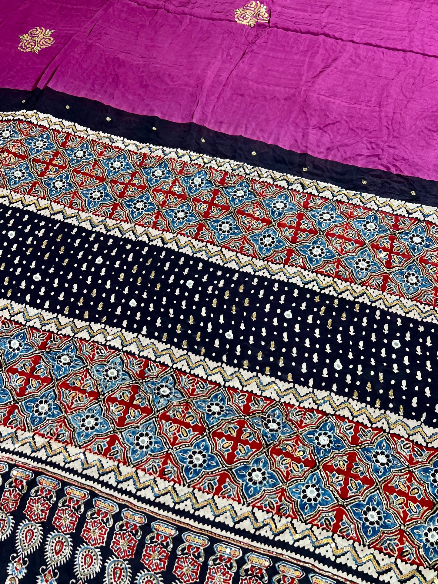 BERRY ROSE - Pure Modal Ajrakh Hand Embroidered Saree