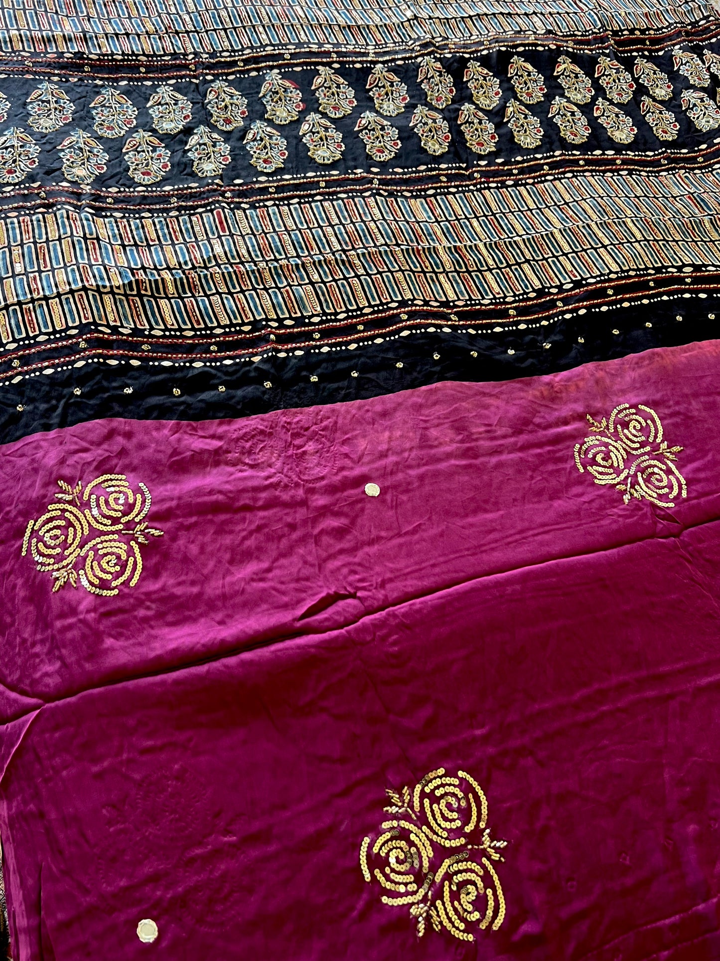MULBERRY ROSE - Pure Modal Ajrakh Hand Embroidered Saree