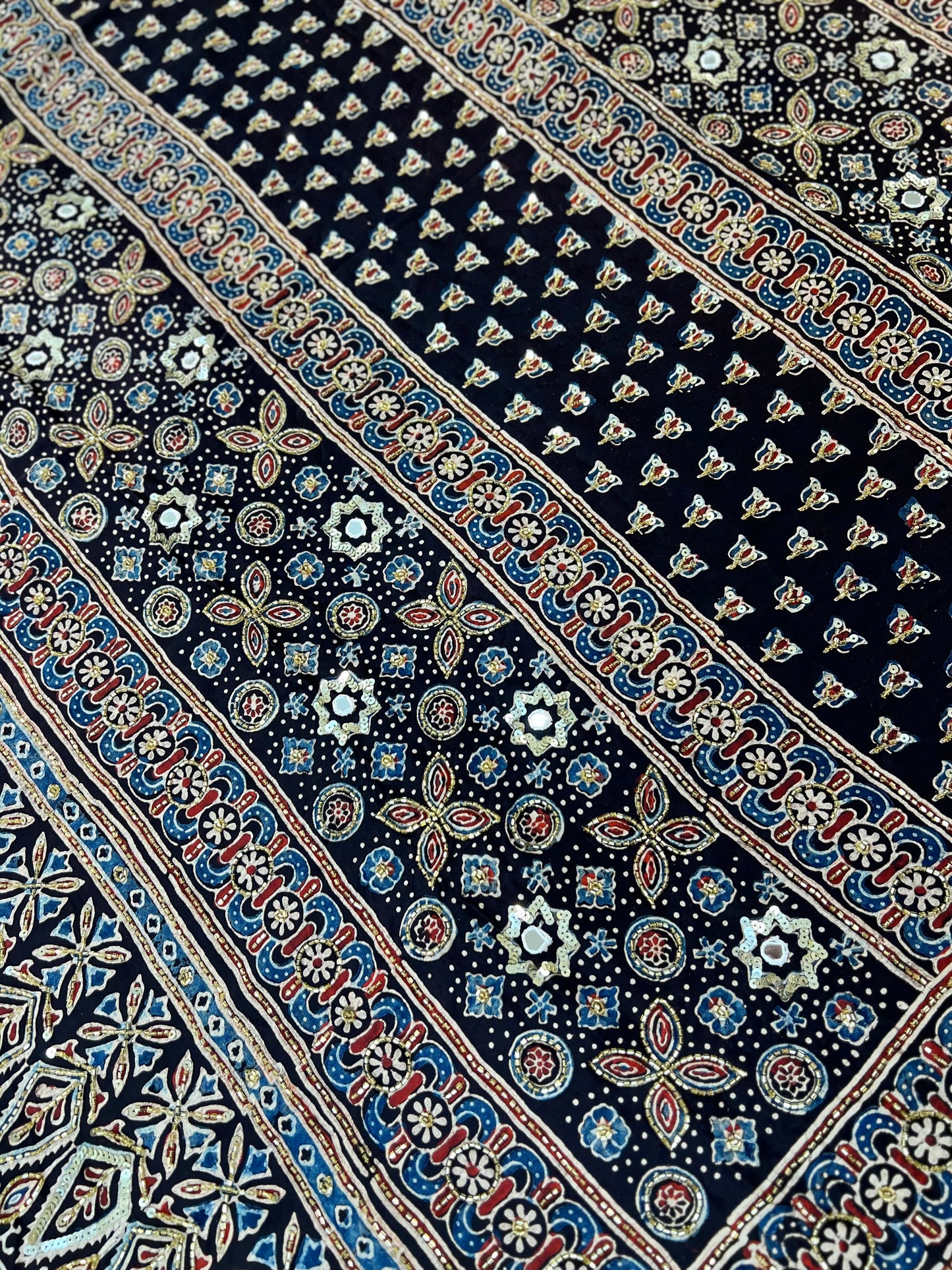EARTH & EMBER - Pure Modal Ajrakh Hand Embroidered Saree