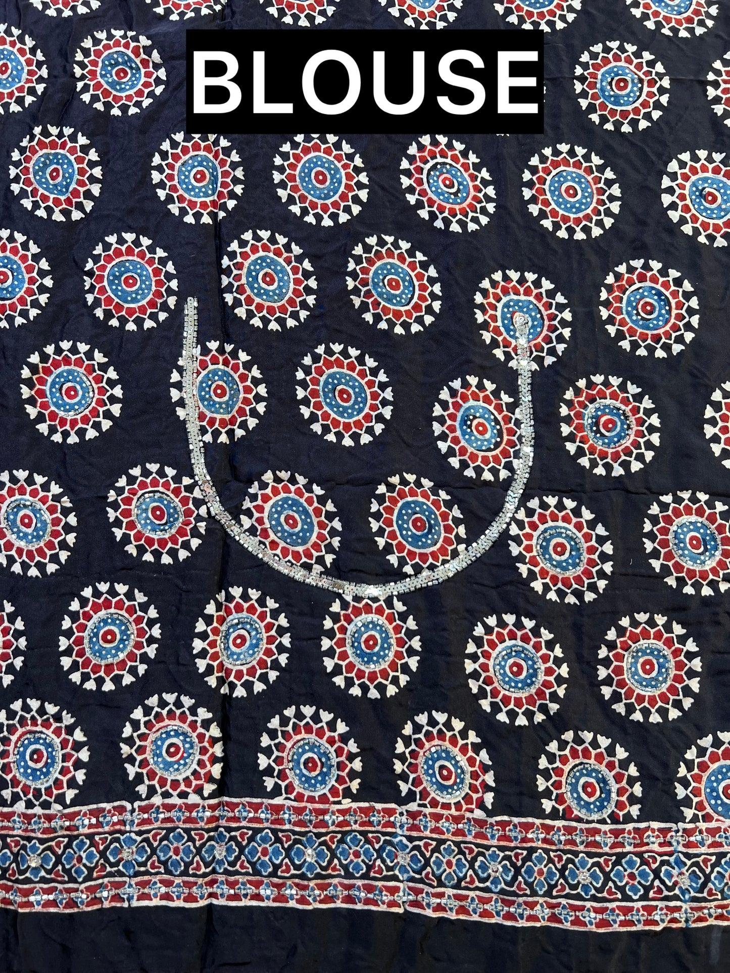 MIDNIGHT IVY - Pure Modal Ajrakh Hand Embroidered Saree