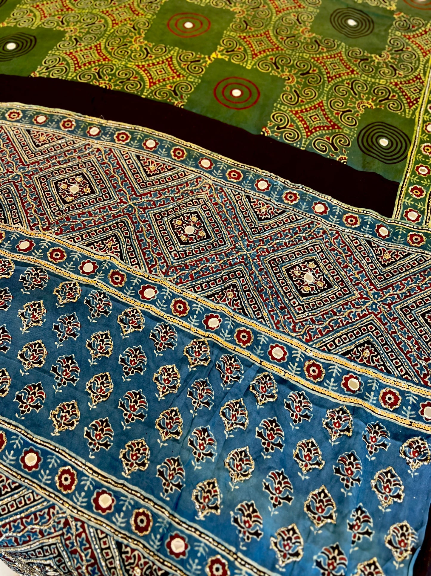 MOSS & SKY - Pure Modal Ajrakh Hand Embroidered Saree