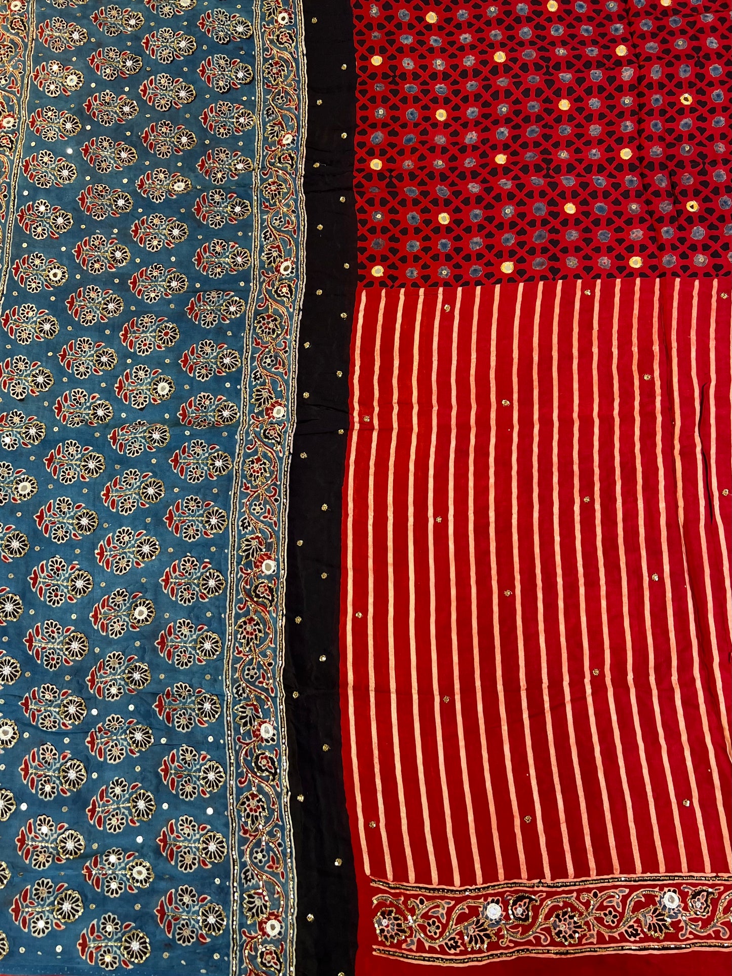 VERMILLION TIDE - Pure Modal Ajrakh Hand Embroidered Saree
