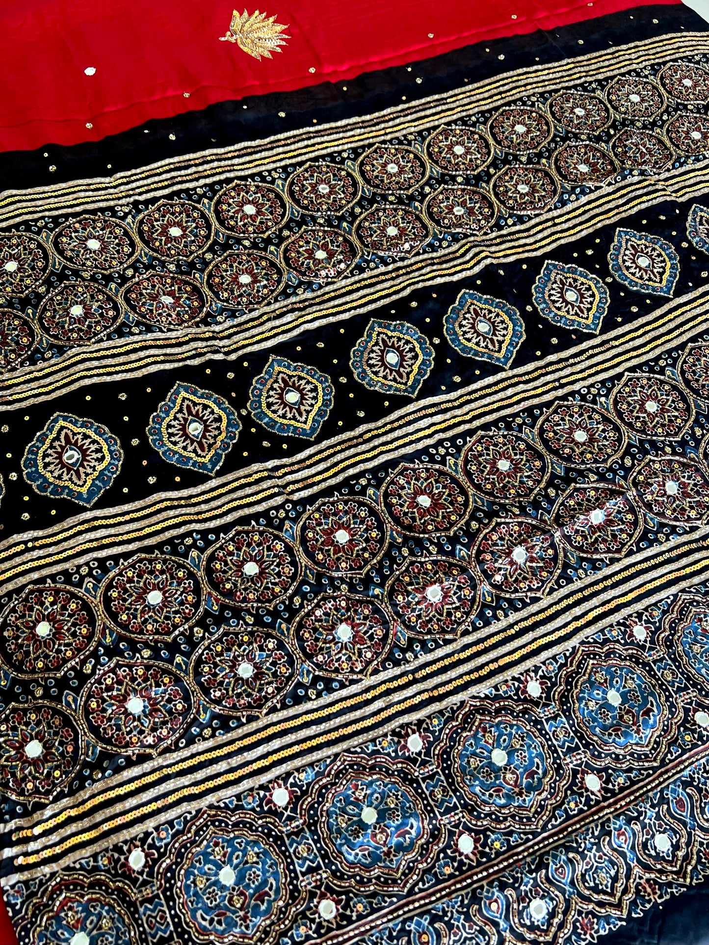 ROYAL LOTUS - Pure Modal Ajrakh Hand Embroidered Saree