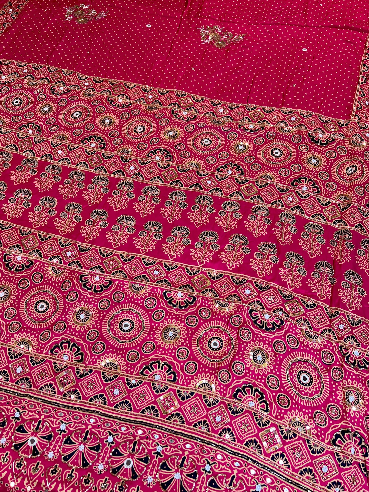 BLUSHING DAWN - Pure Modal Ajrakh Hand Embroidered Saree