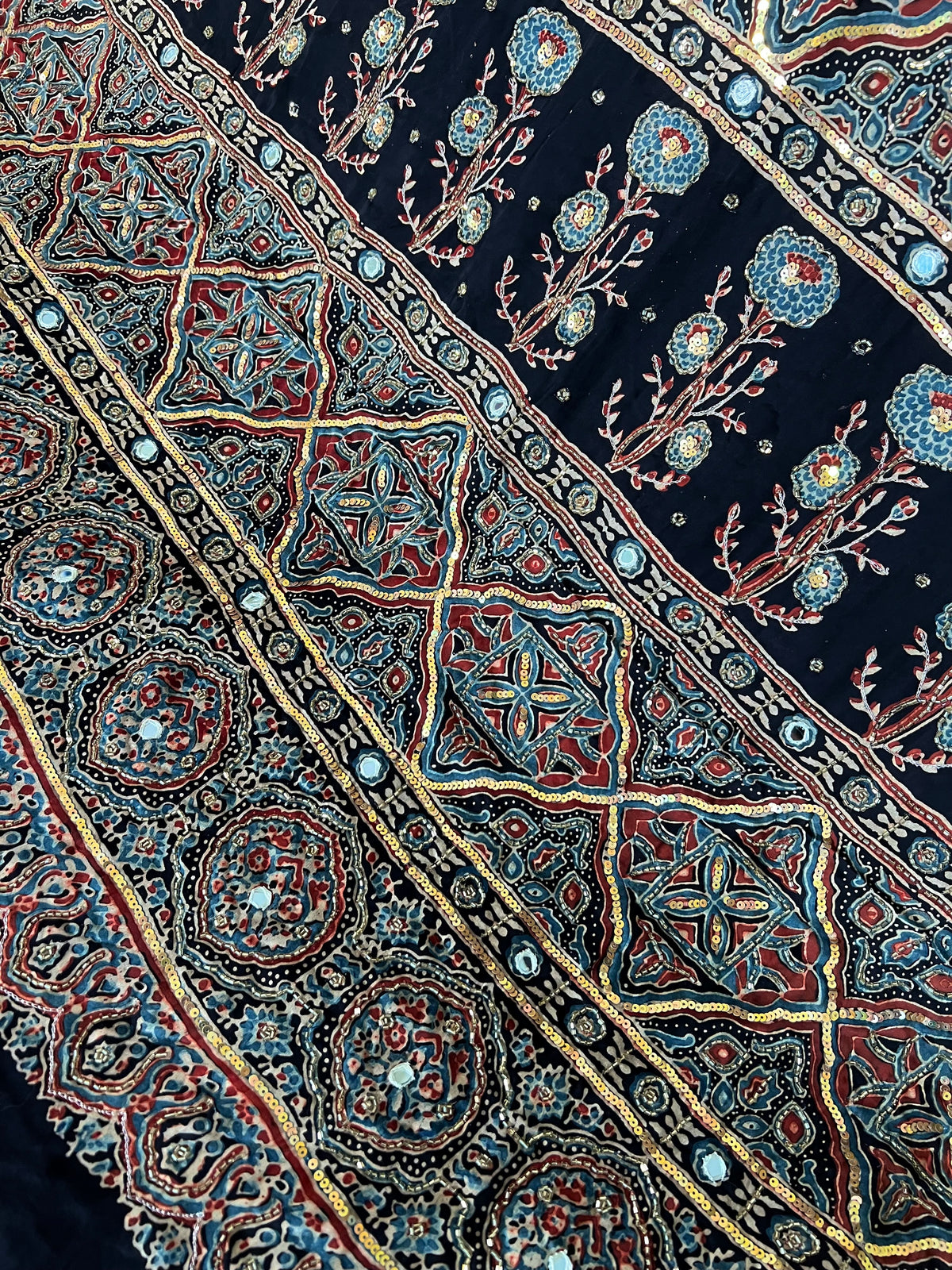 NIGHT WHISPER - Pure Modal Ajrakh Hand Embroidered Saree