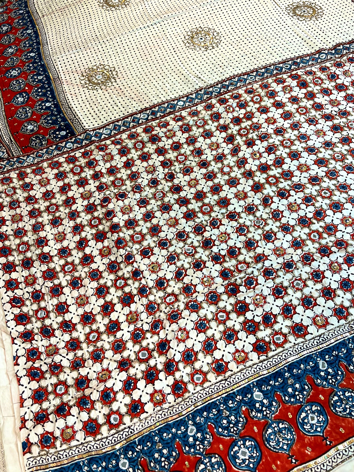 FROSTED MIRAGE - Pure Modal Ajrakh Hand Embroidered Saree