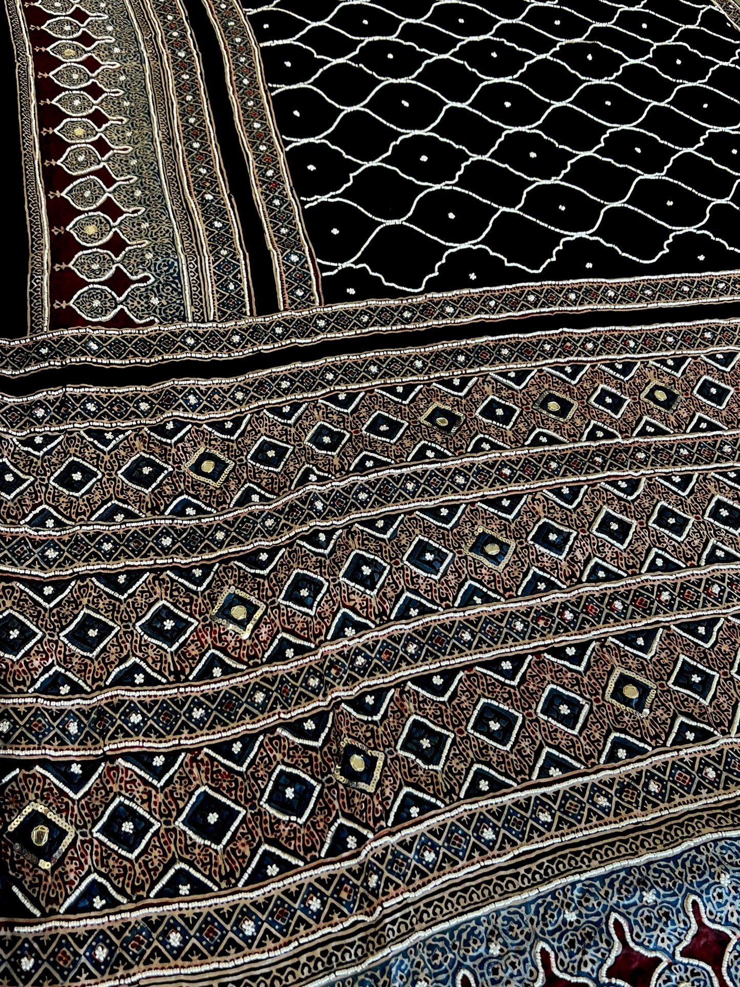 COSMIC DREAM - Pure Modal Ajrakh Hand Embroidered Saree