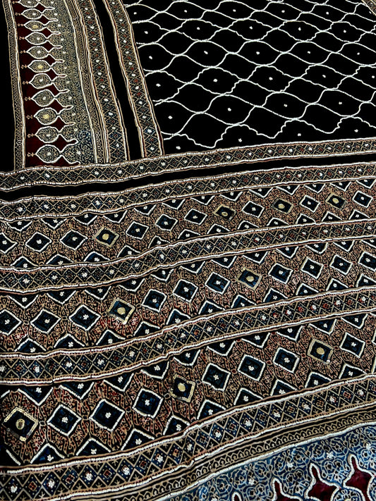 COSMIC DREAM - Pure Modal Ajrakh Hand Embroidered Saree