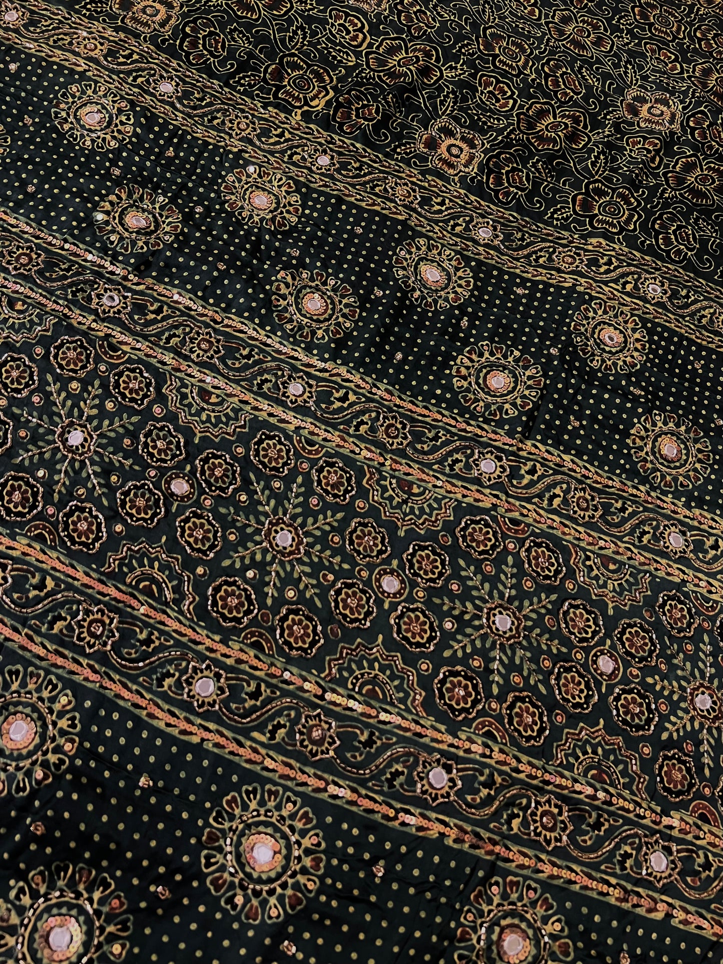 GARDEN WHISPER - Pure Modal Ajrakh Hand Embroidered Saree