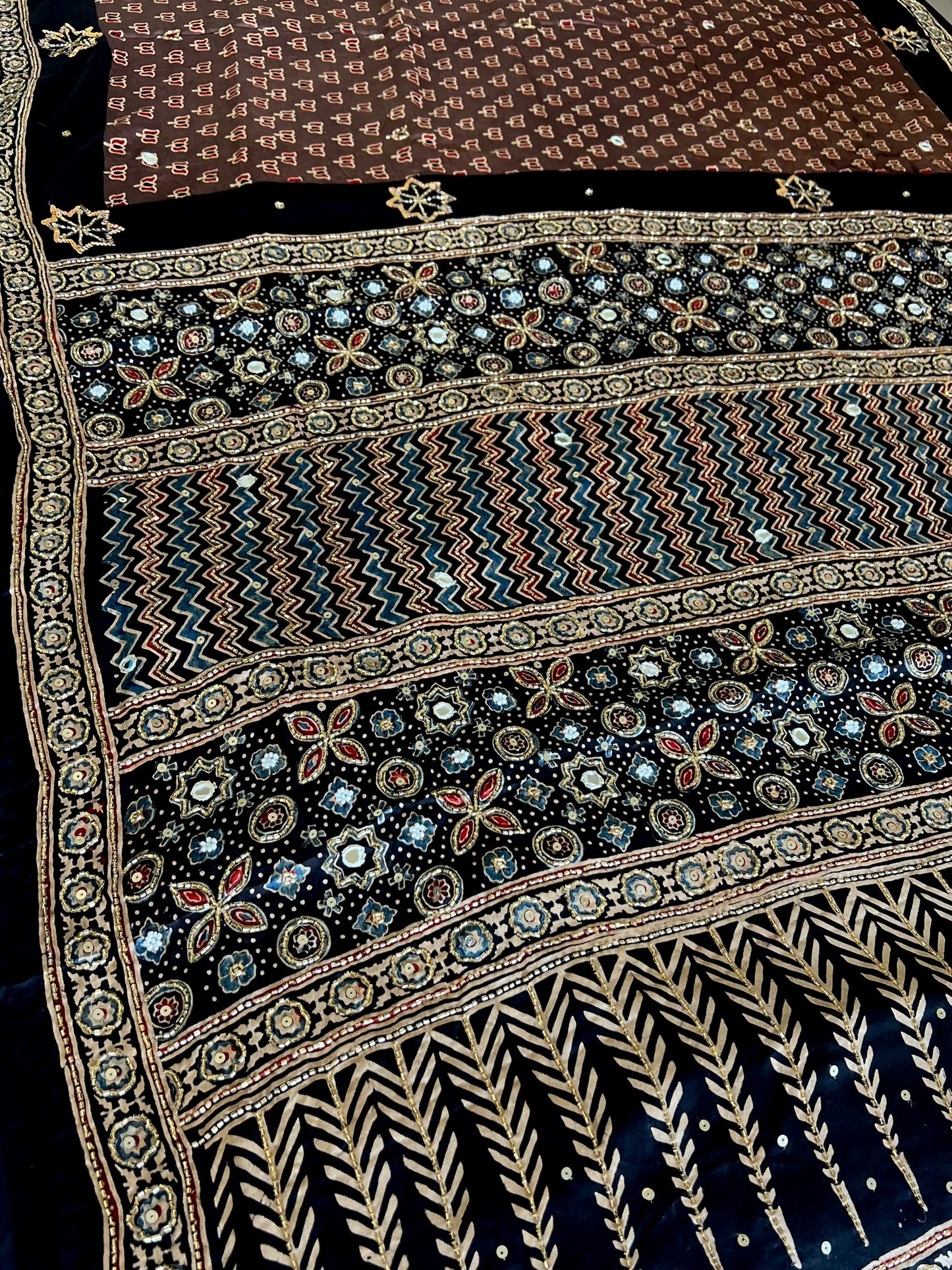 COCOA BLOOM - Pure Modal Ajrakh Hand Embroidered Saree