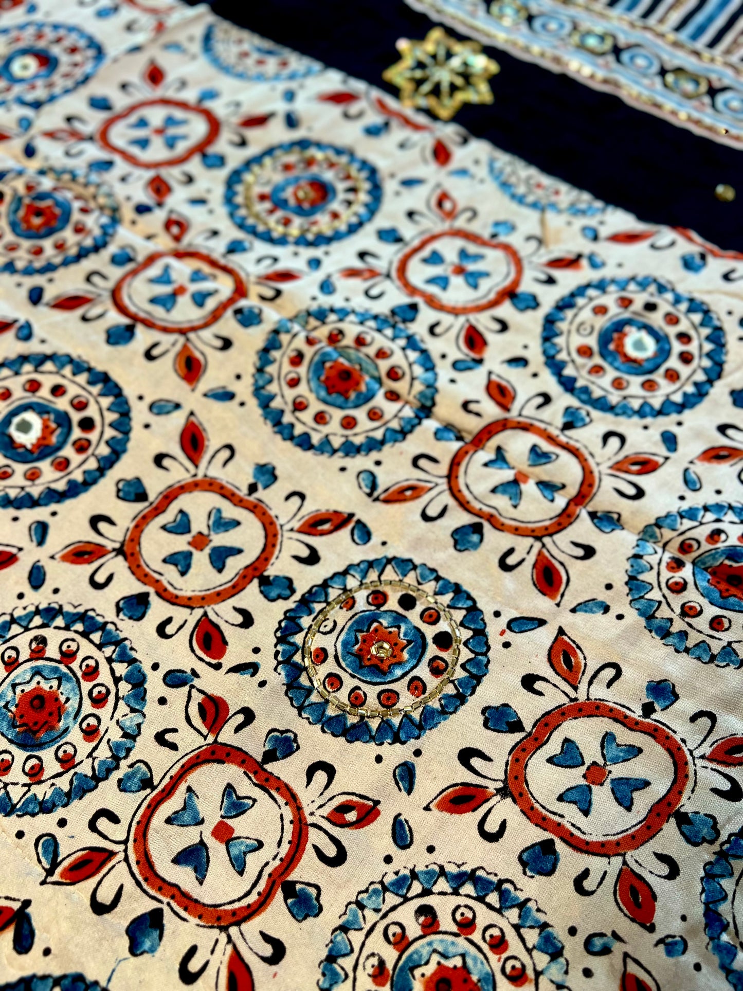 WINTER GARDEN - Pure Modal Ajrakh Hand Embroidered Saree