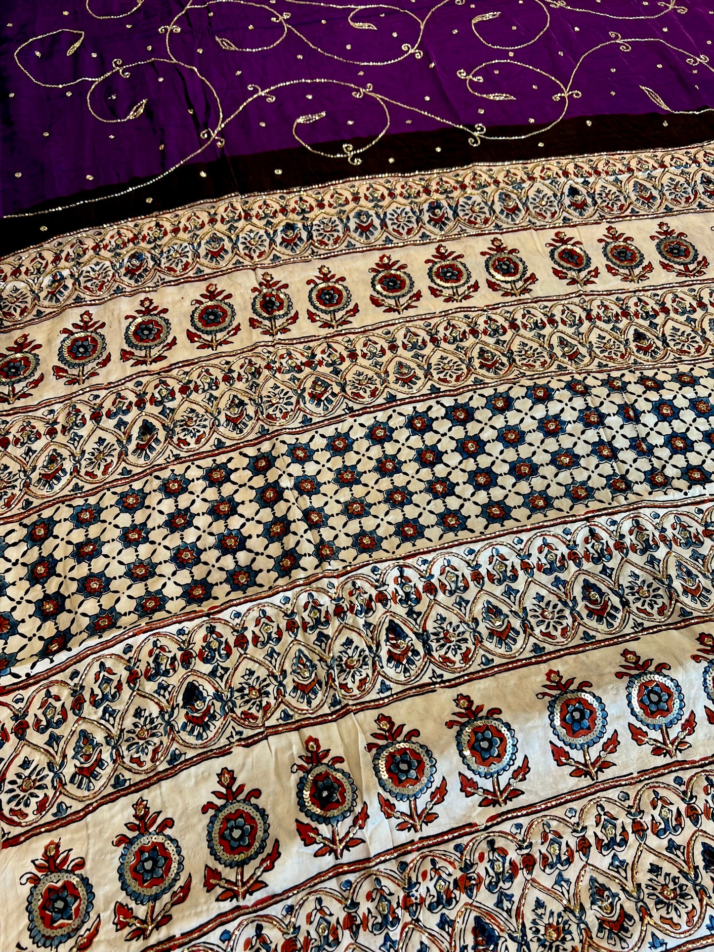 PEARL ORCHID - Pure Modal Ajrakh Hand Embroidered Saree