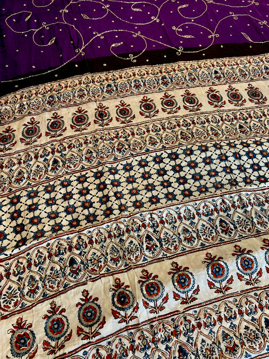 PEARL ORCHID - Pure Modal Ajrakh Hand Embroidered Saree